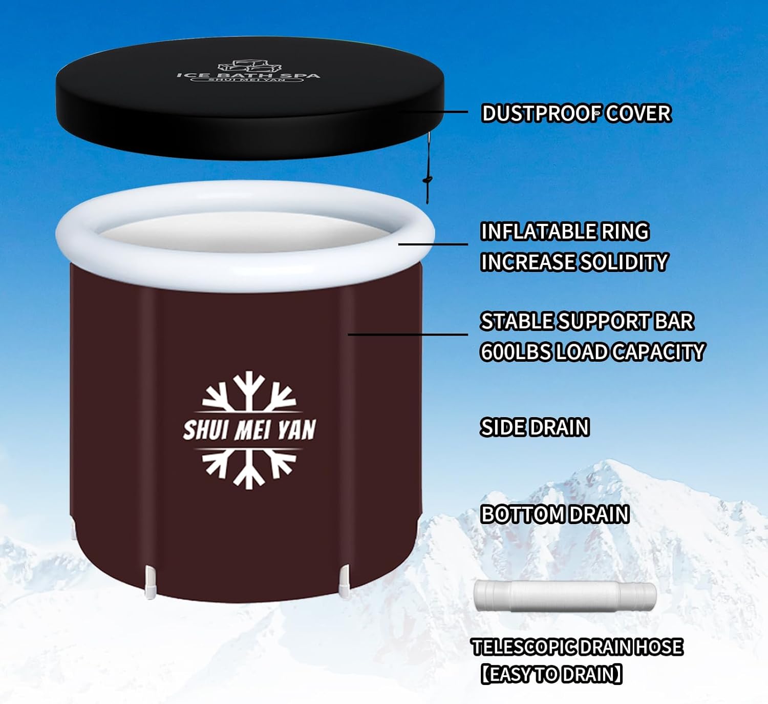 SHUIMEIYAN Tina grande de hielo para exteriores con cubierta, bañera portátil para atletas, bañera de terapia de agua fría para recuperación, bañera