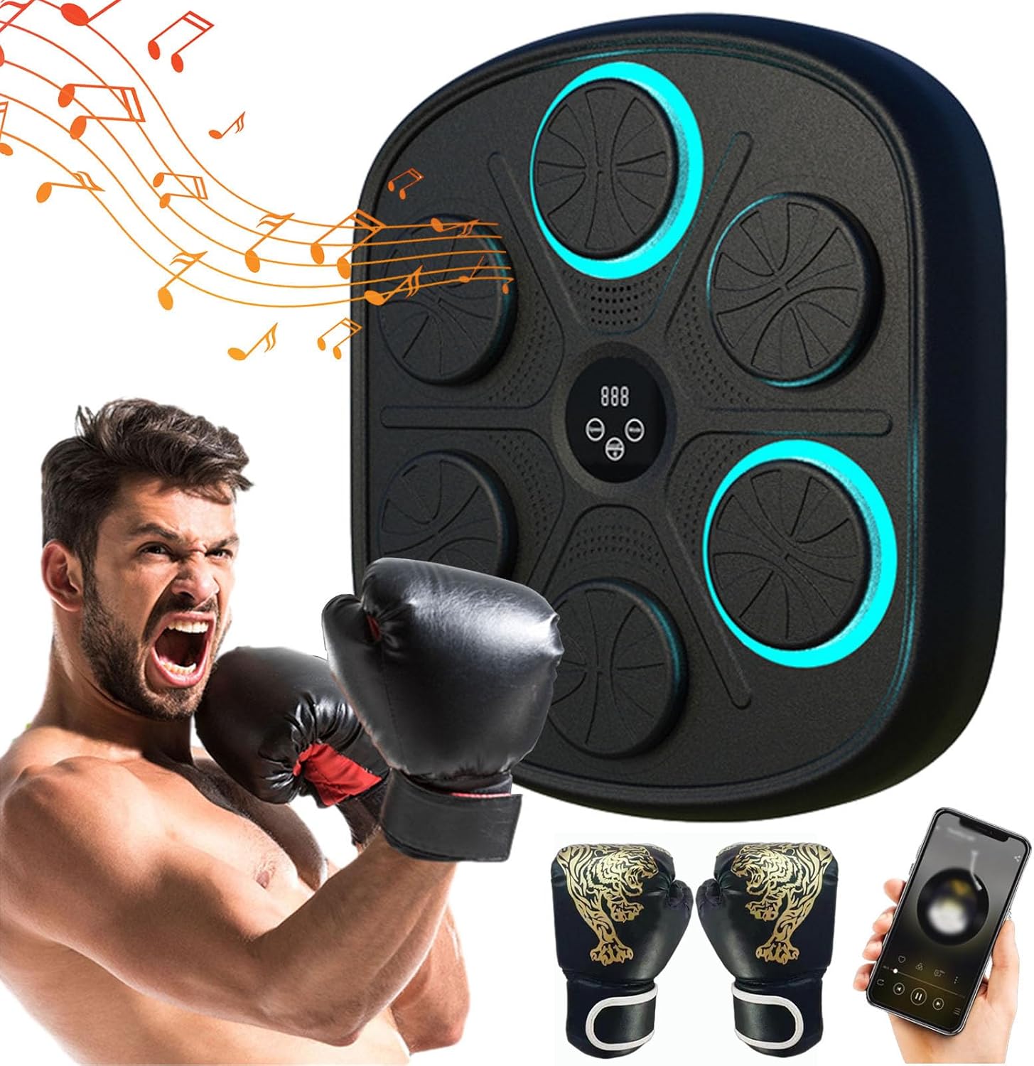 Máquina de boxeo de música inteligente mejorada 2024, equipos de entrenamiento de boxeo de ajuste de velocidad con guantes de boxeo, objetivo de