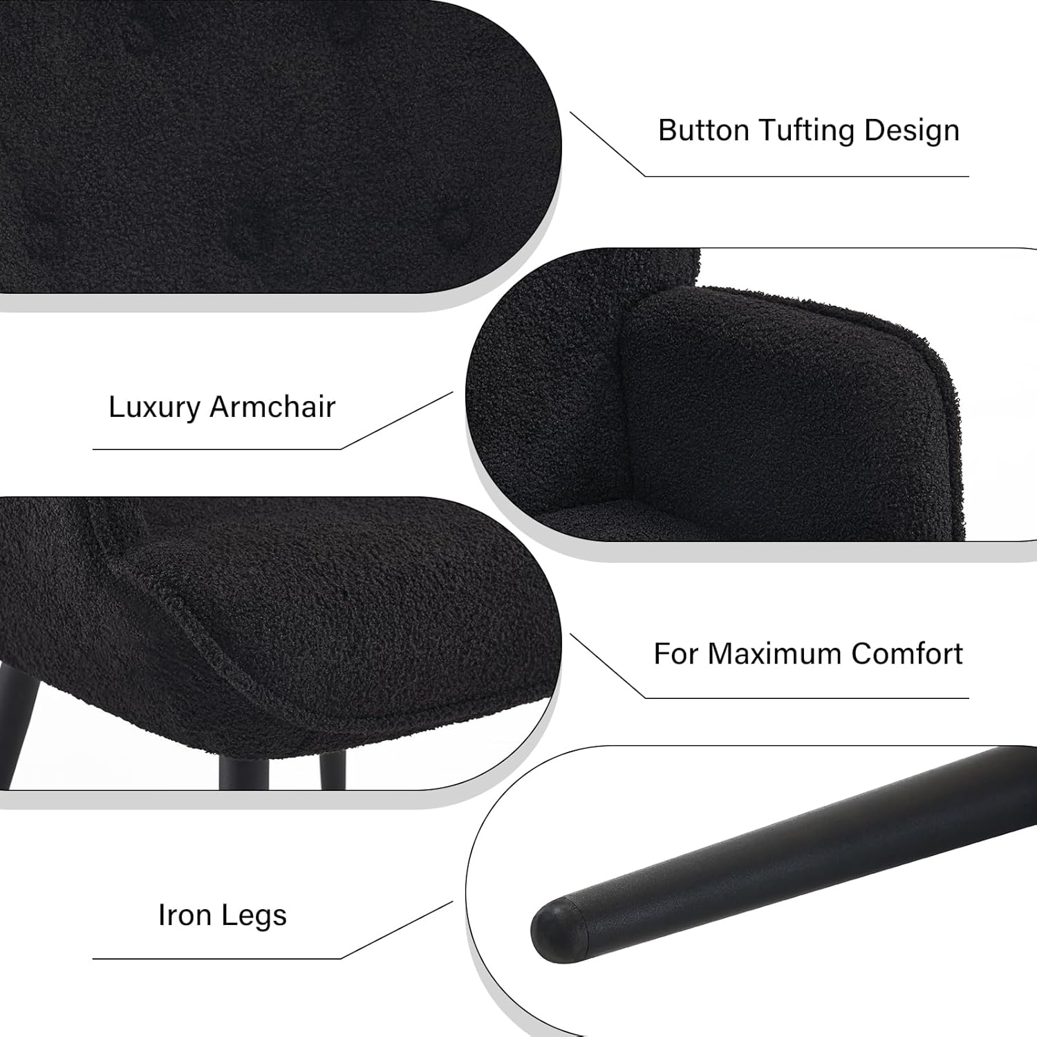 Furnimart Silla decorativa de piel sintética negra con respaldo de ala, silla moderna para sala de estar, cómoda silla de invitados para oficina,