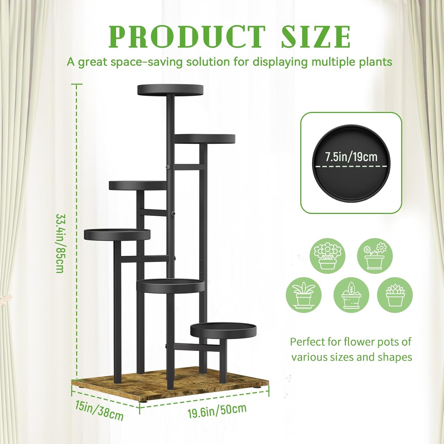 Soporte alto para plantas de 6 niveles para interiores, soporte de esquina de metal para múltiples plantas, estante de madera escalonado para