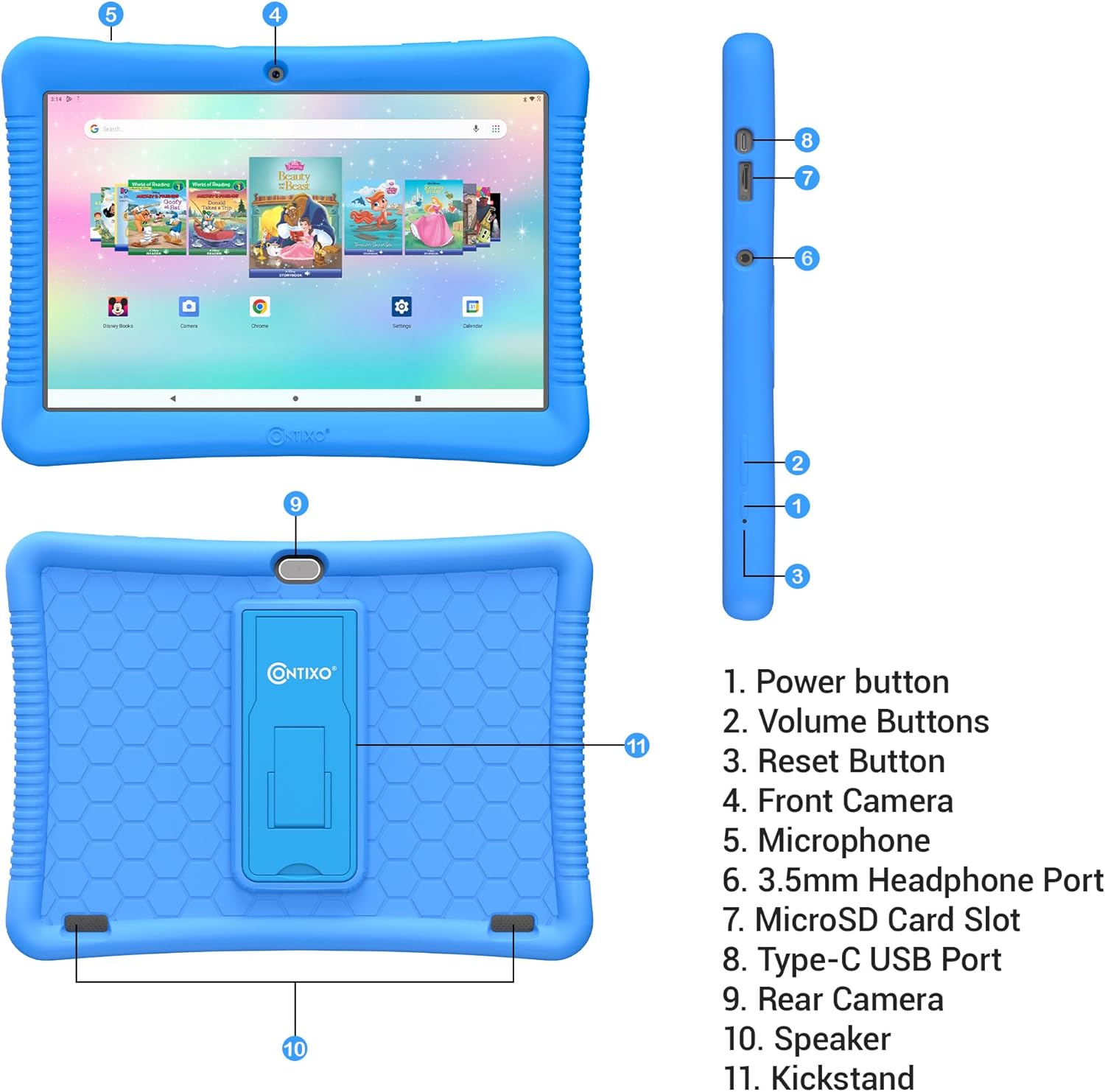 Contixo Tableta infantil K102-HD de 10 pulgadas, para niños de 3 a 7 años, control parental, Android 10, 64GB, WiFi, tableta de aprendizaje para