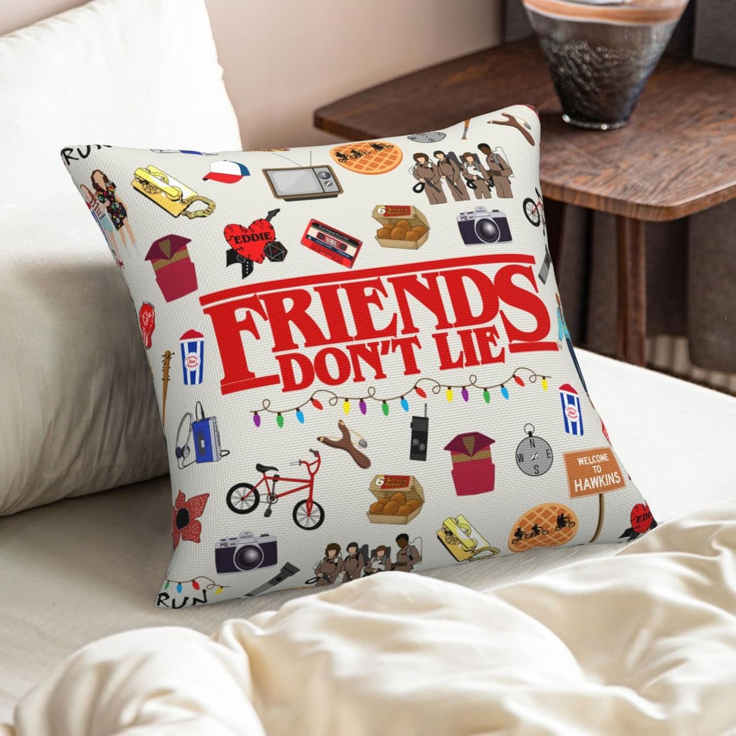 2 fundas de almohada divertidas de mercancía de extrañeza, de ciencia ficción, horror, amigos, no mienten, funda de cojín cuadrada de lino del