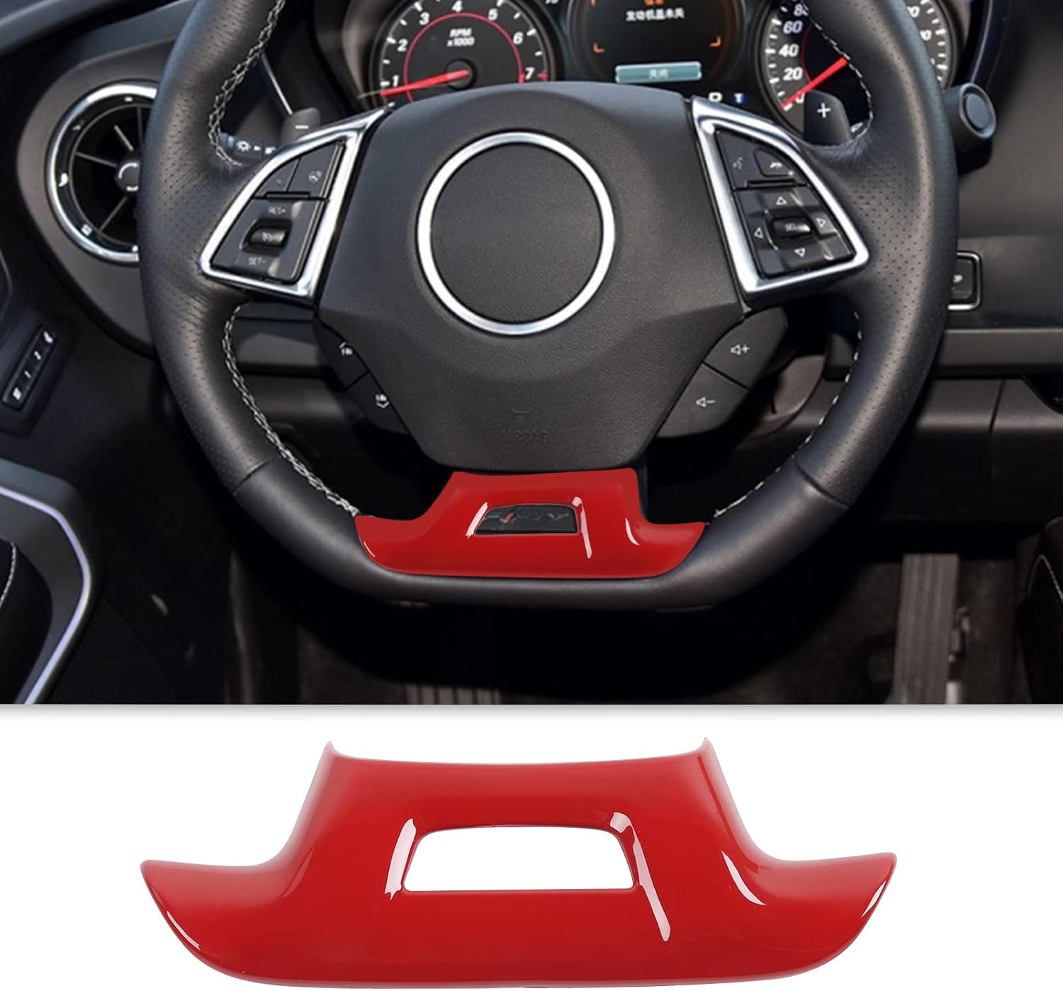 CheroCar Cubierta decorativa para volante Chevrolet Camaro Accesorios interiores para Chevrolet Camaro 2017-2022 (rojo)