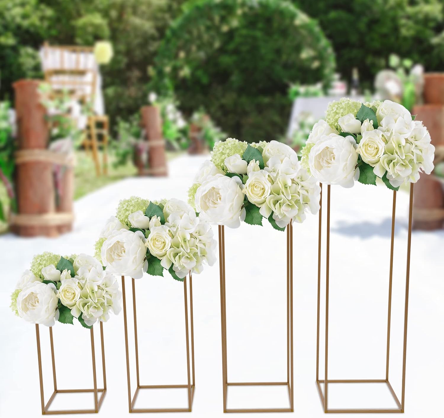 4 piezas de centro de mesa de oro para boda 40608039.4 in de metal geométrico columna soporte de flores para boda, floreros, decoración de centros