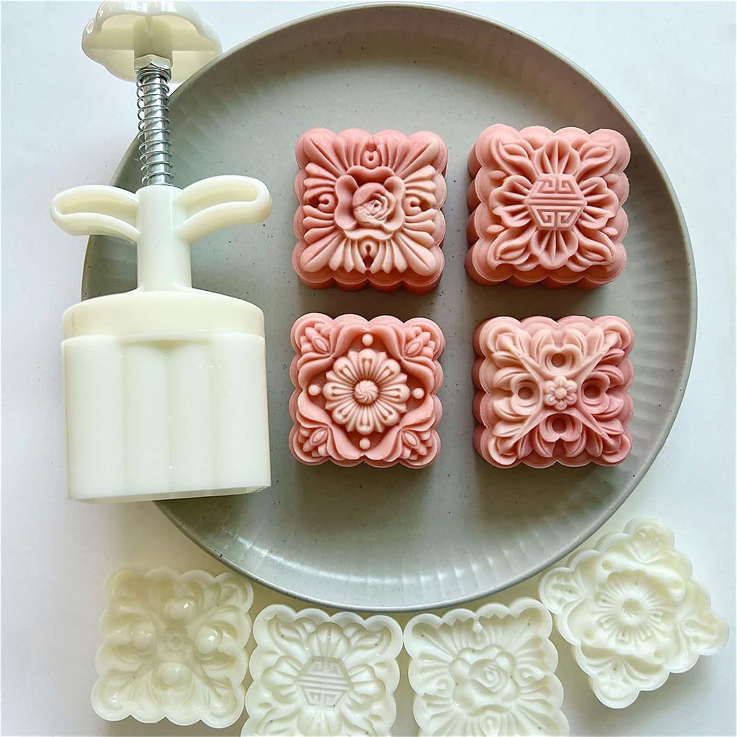 Juego de moldes para pastel de luna con patrón cuadrado, 2.65 oz, festival de mediados de otoño, bricolaje, presión de mano, fondant, luna, pastel,