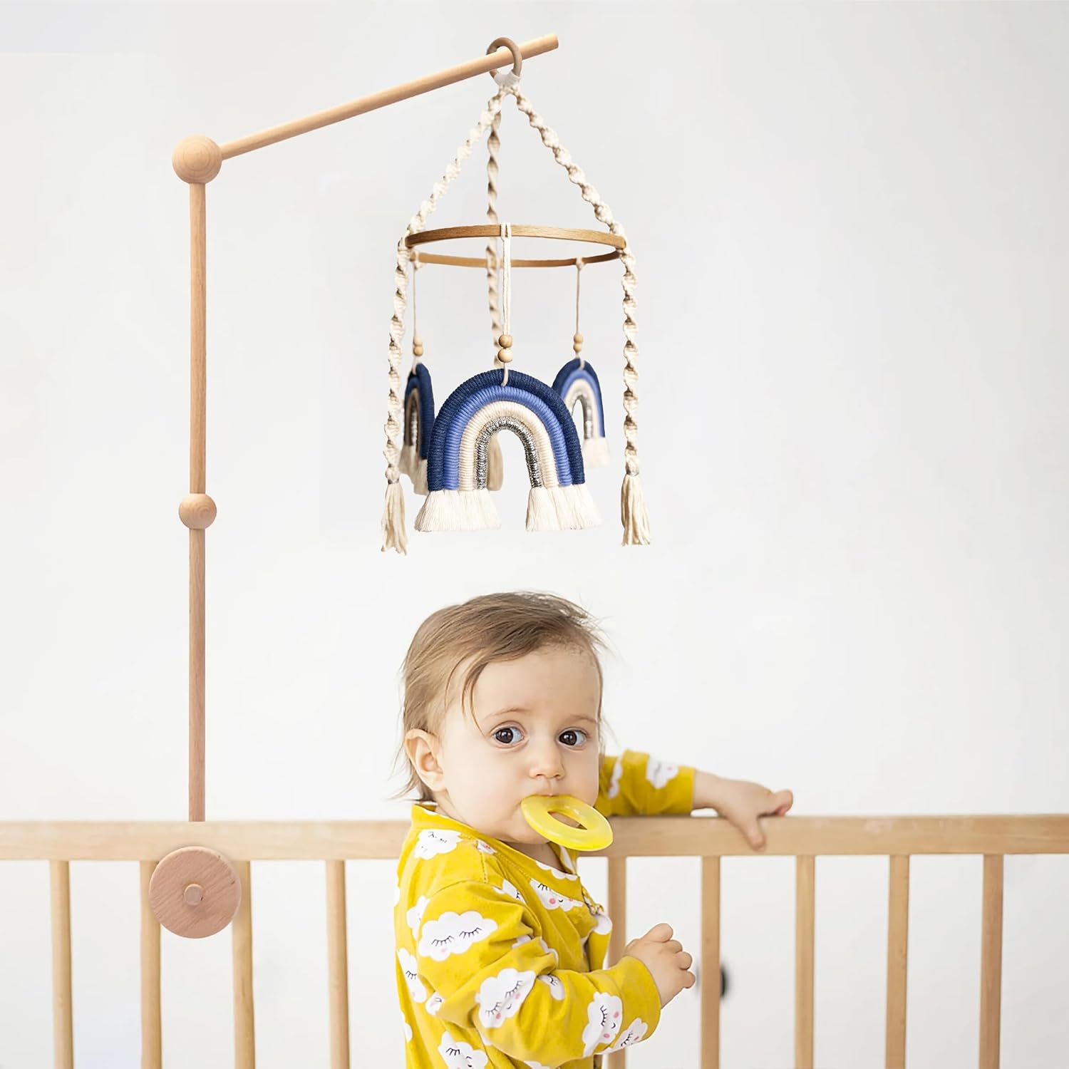 Móvil de cuna para niños, móvil de bebé arcoíris, móvil hecho a mano para cuna, móvil de macramé para cuna, móvil de cuna de bebé bohemio, móvil de