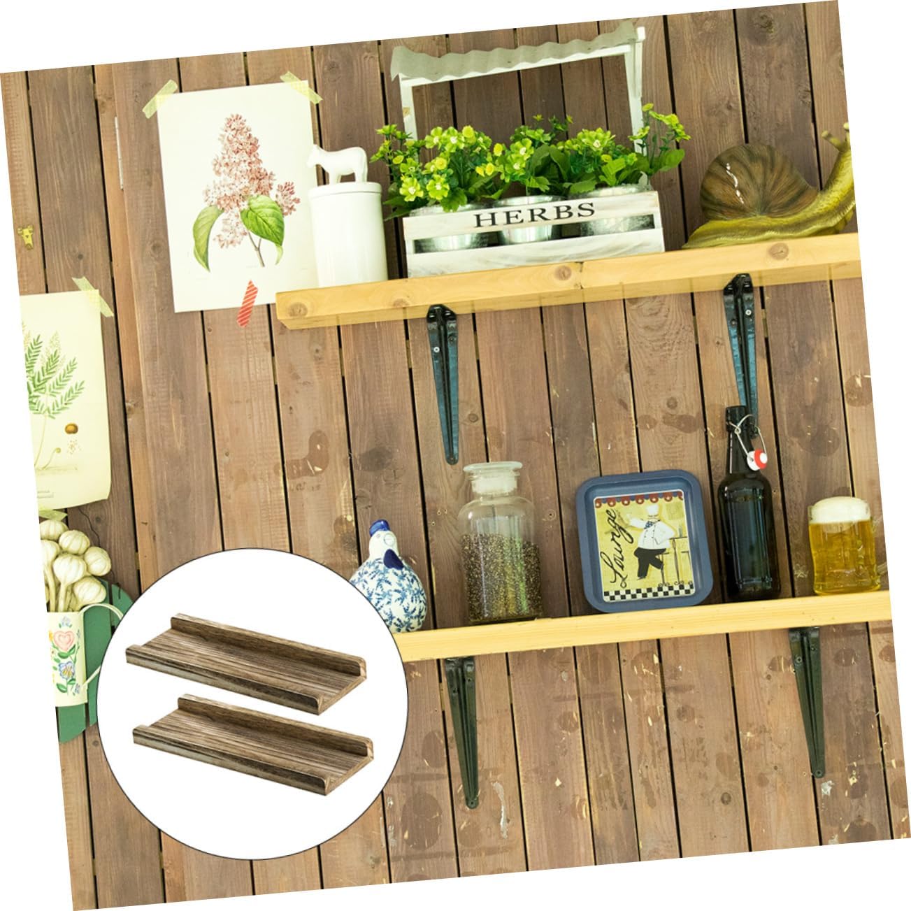 HOOTNEE Marco de pared de partición de una palabra, decoración de madera, estante de pared de madera, decoración de artículos para el hogar, estante