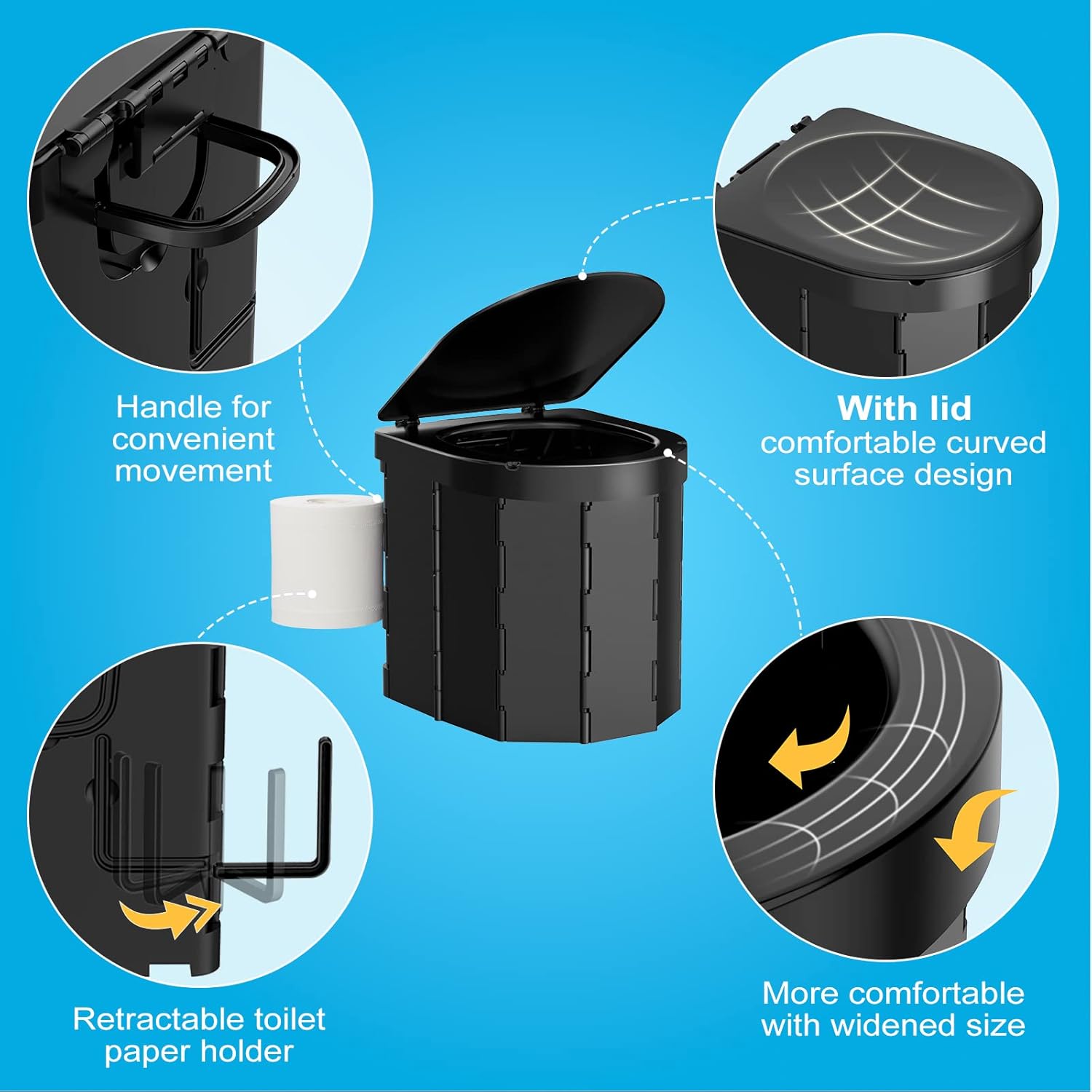 Portable Camping Toilet for Adults with Reusable Collapsible Liner for Camping, Hiking, Fishing, Long Road Trips, Outdoor Activities