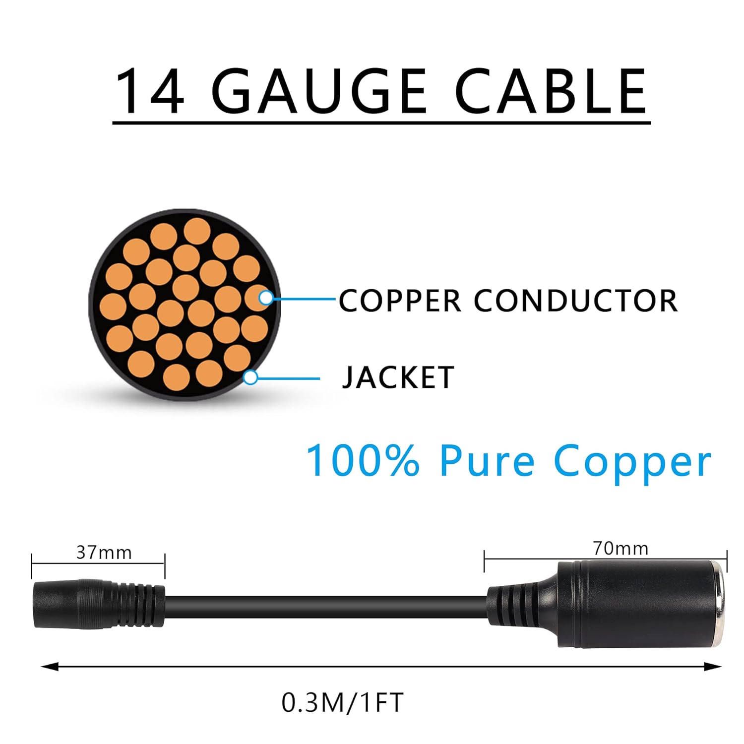 PNGKNYOCN DC7909 – Cable de alimentación para encendedor de cigarrillos, 14 AWG CC de 0.315 in hembra a encendedor de cigarrillos de automóvil,