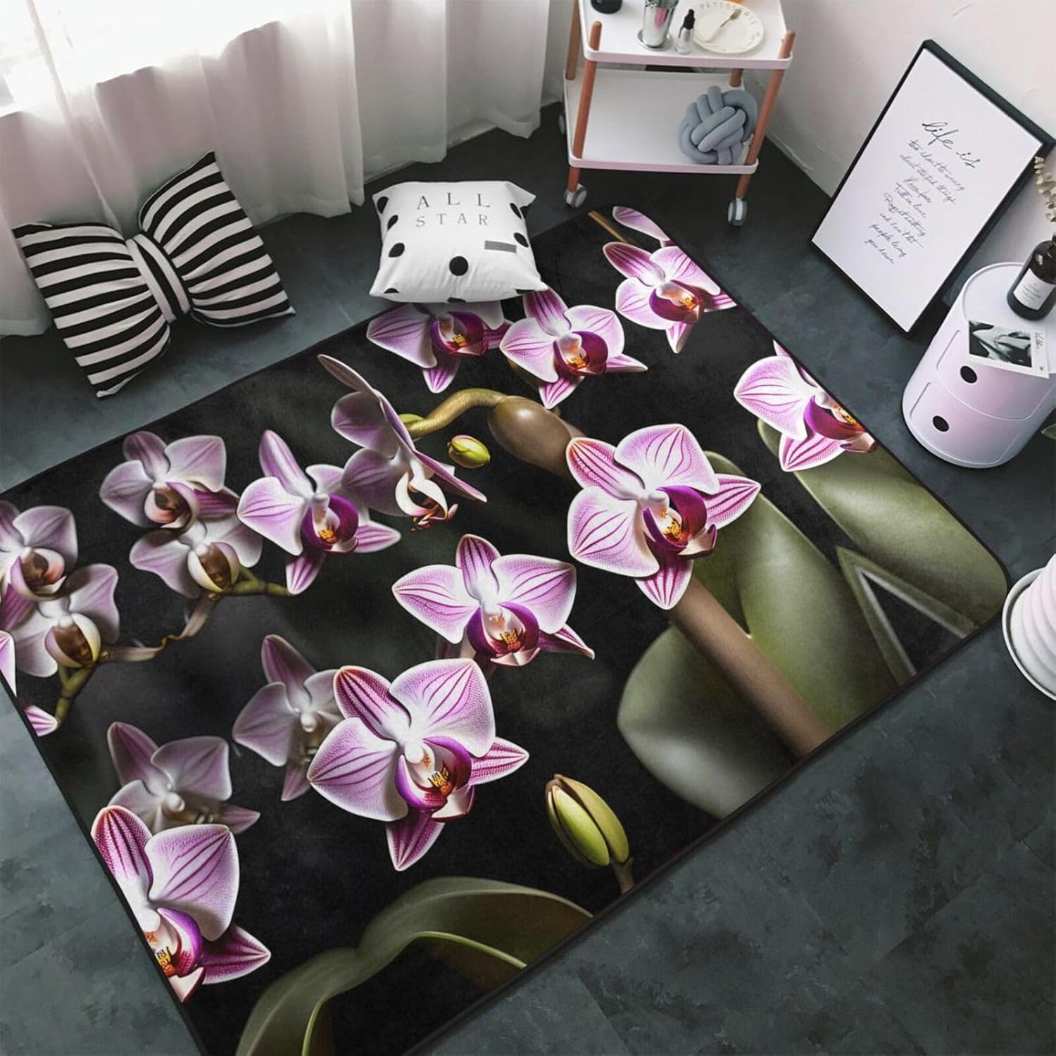 Alfombra con patrón de orquídea Bell para dormitorio, suave antideslizante, tapete impreso grande para interiores exteriores, 60 x 39 pulgadas