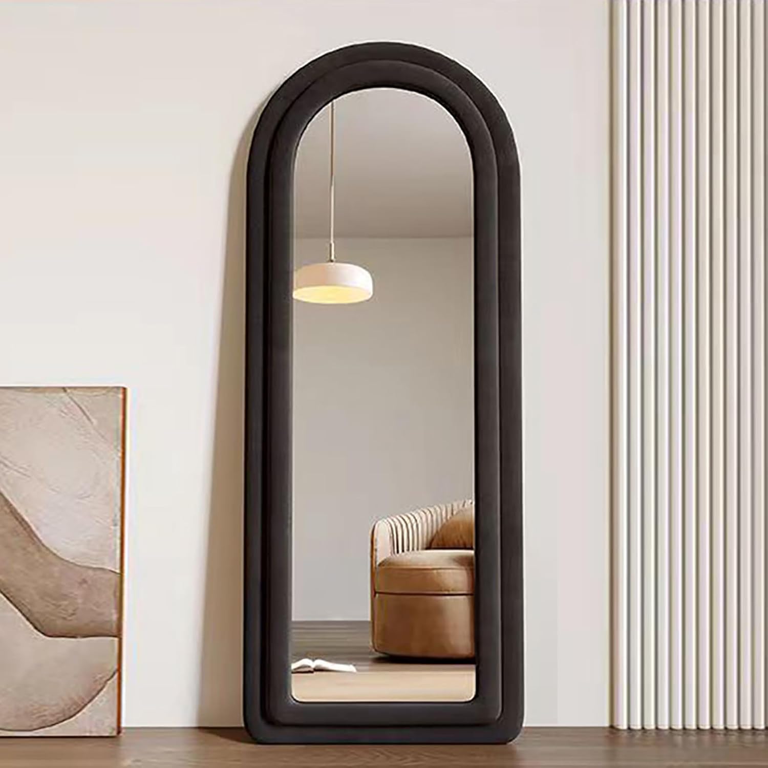 Espejo de franela de longitud completa con soporte arqueado para colgar en la pared, espejo corporal de 63 x 24 pulgadas, HD modernos y grandes