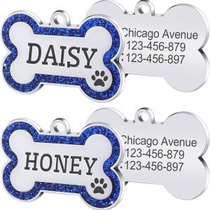 Etiquetas de identificación para mascotas, etiquetas personalizadas para perros con diseño de hueso brillante, collar grabado en ambos lados, Etiquetas de identificación para mascotas, etiquetas personalizadas para perros con diseño de hueso brillante, collar grabado en ambos lados,