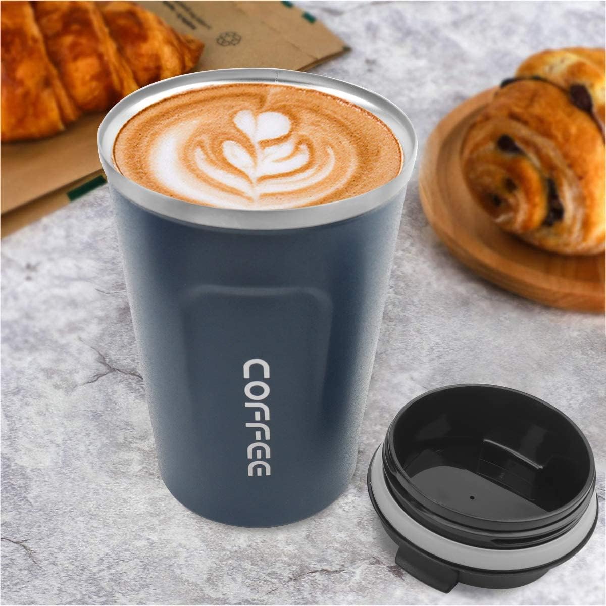Taza de café de 12 onzas  Taza de café de viaje aislada a prueba de derrames con tapa a prueba de fugas de acero inoxidable al vacío, vasos de café