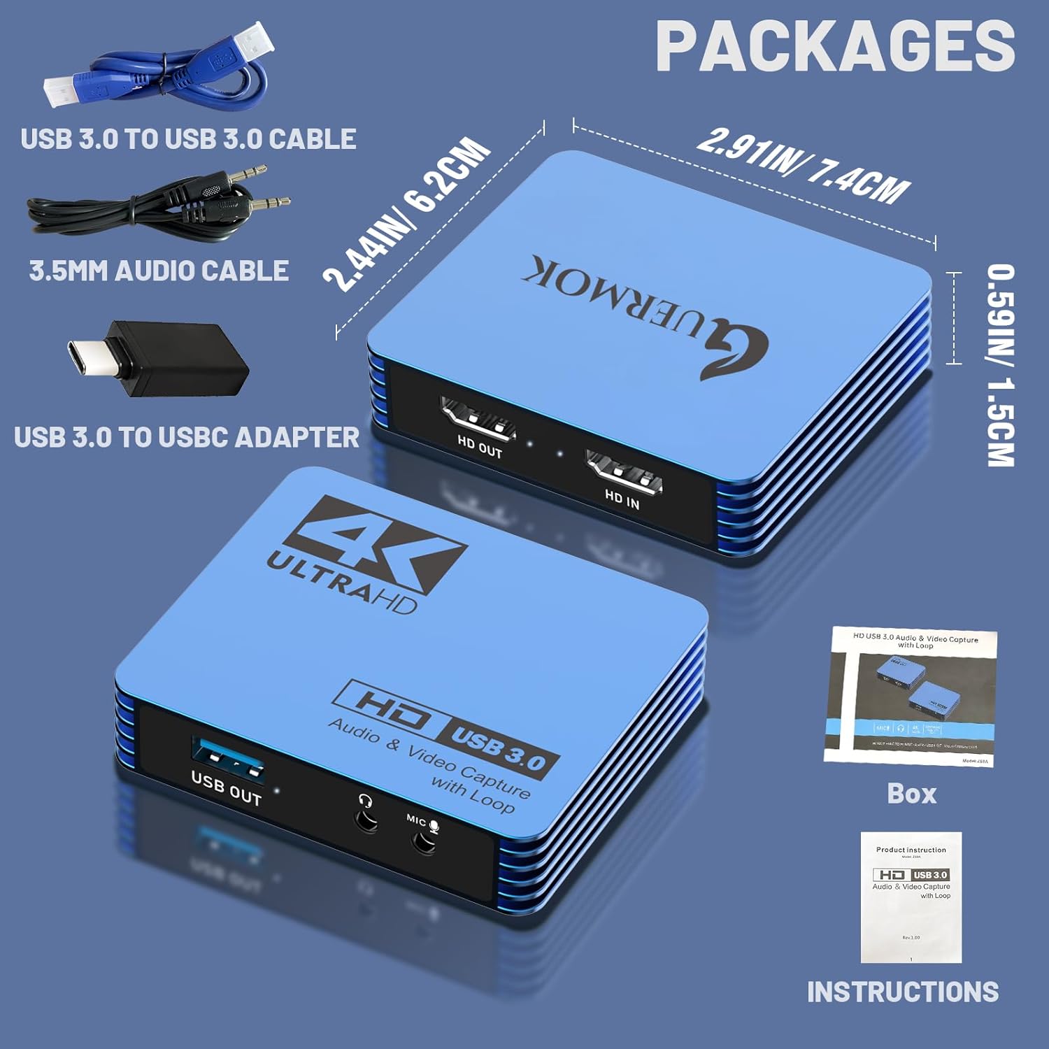 GUERMOK Tarjeta de captura de video para interruptor, 4K USB3.0 HDMI a USBC tarjeta de captura con bucle de micrófono, dispositivos de captura
