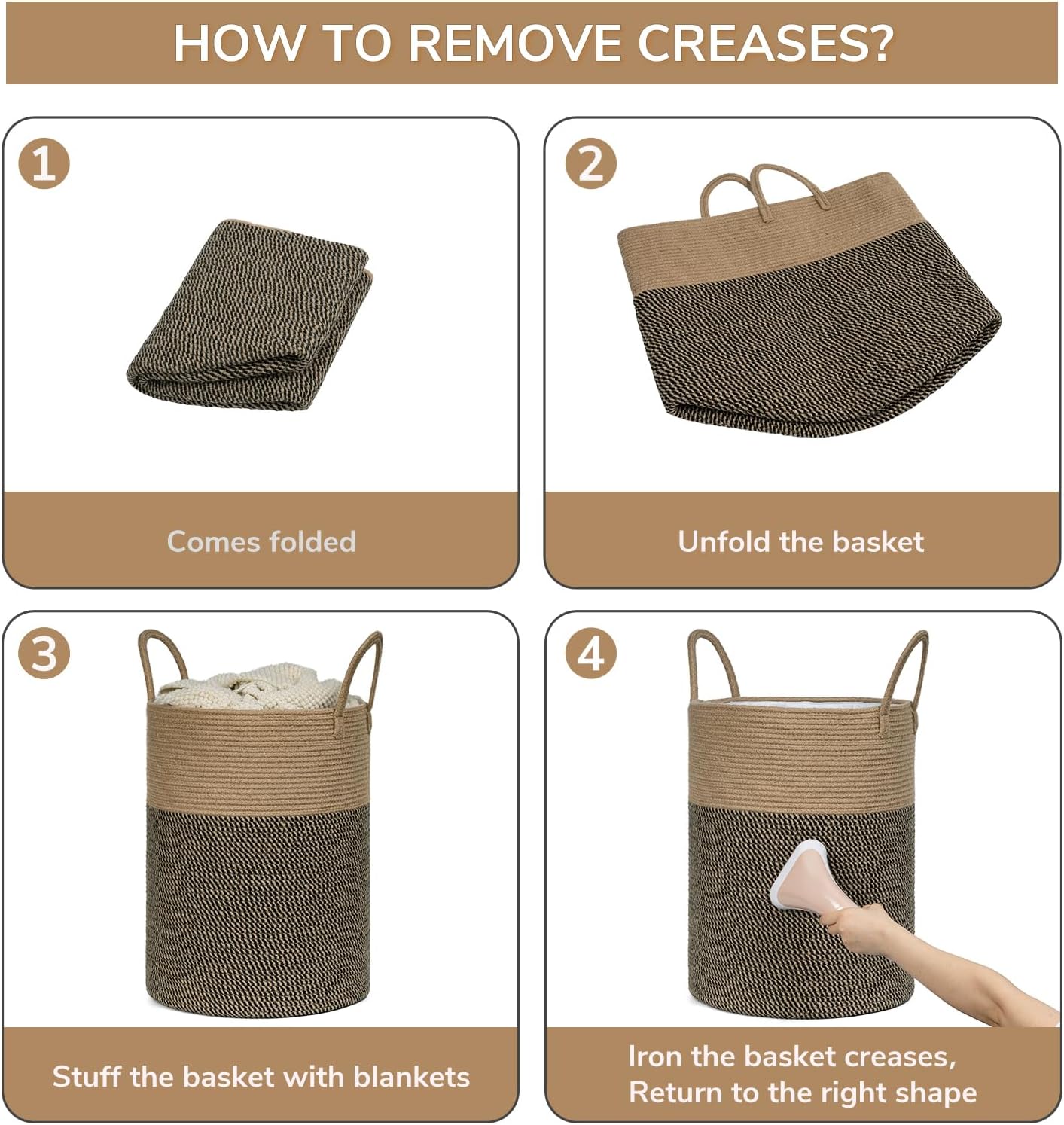 Goodpick Cesta de mimbre para ropa sucia, cesta de lavandería tejida de 60 litros para mantas, cesta de ropa sucia para dormitorio, canasta alta de
