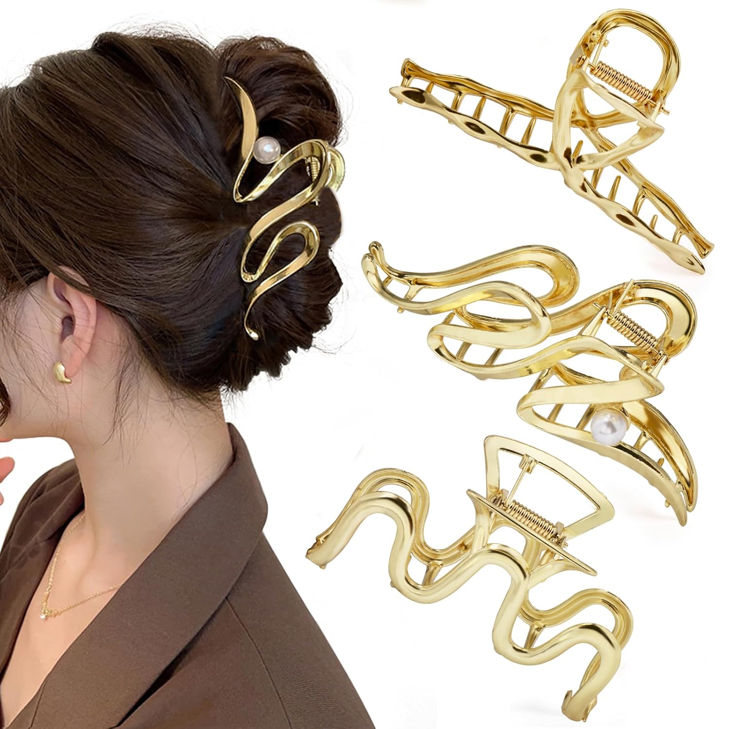 Mehayi 3 pinzas de metal grandes para cabello grueso y pesado, pinzas de sujeción fuerte para cabello largo, accesorios de peinado de moda para