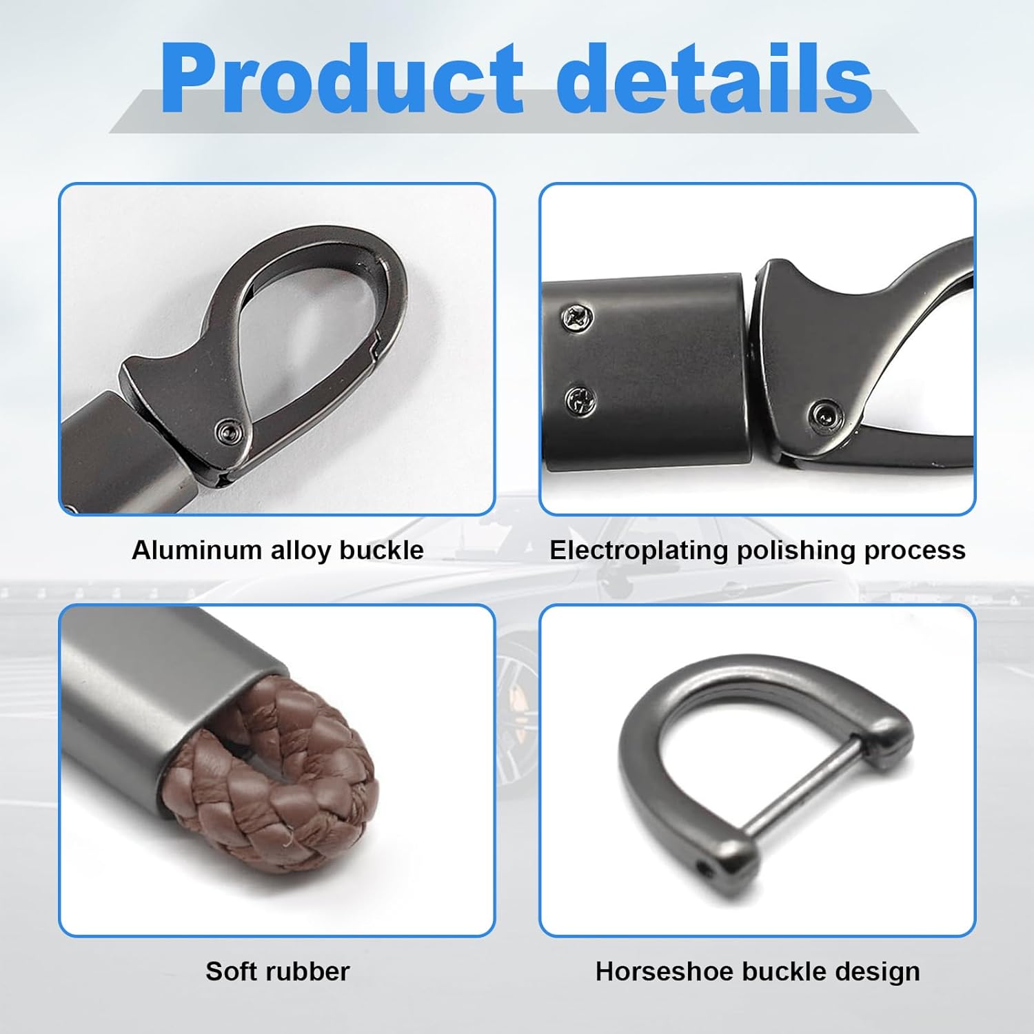 Llaveros para automóvil, 360 grados de cuero giratorio con anillo en D antipérdida, llaveros universales de metal resistente con destornillador para
