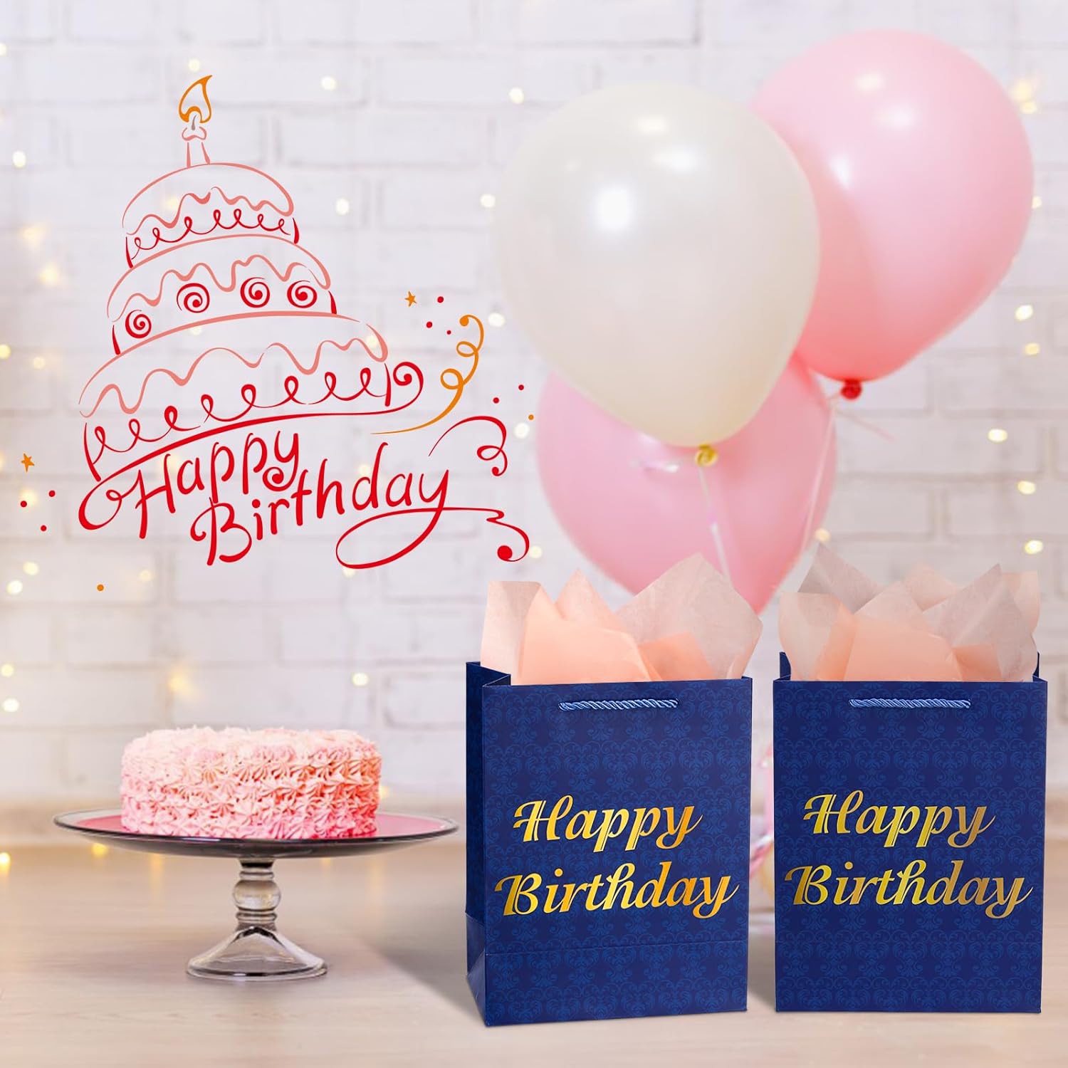 Bolsas de regalo de cumpleaños medianas de 9 pulgadas con papel de seda y tarjetas, paquete de 4 bolsas de regalo azules con asas para fiesta de