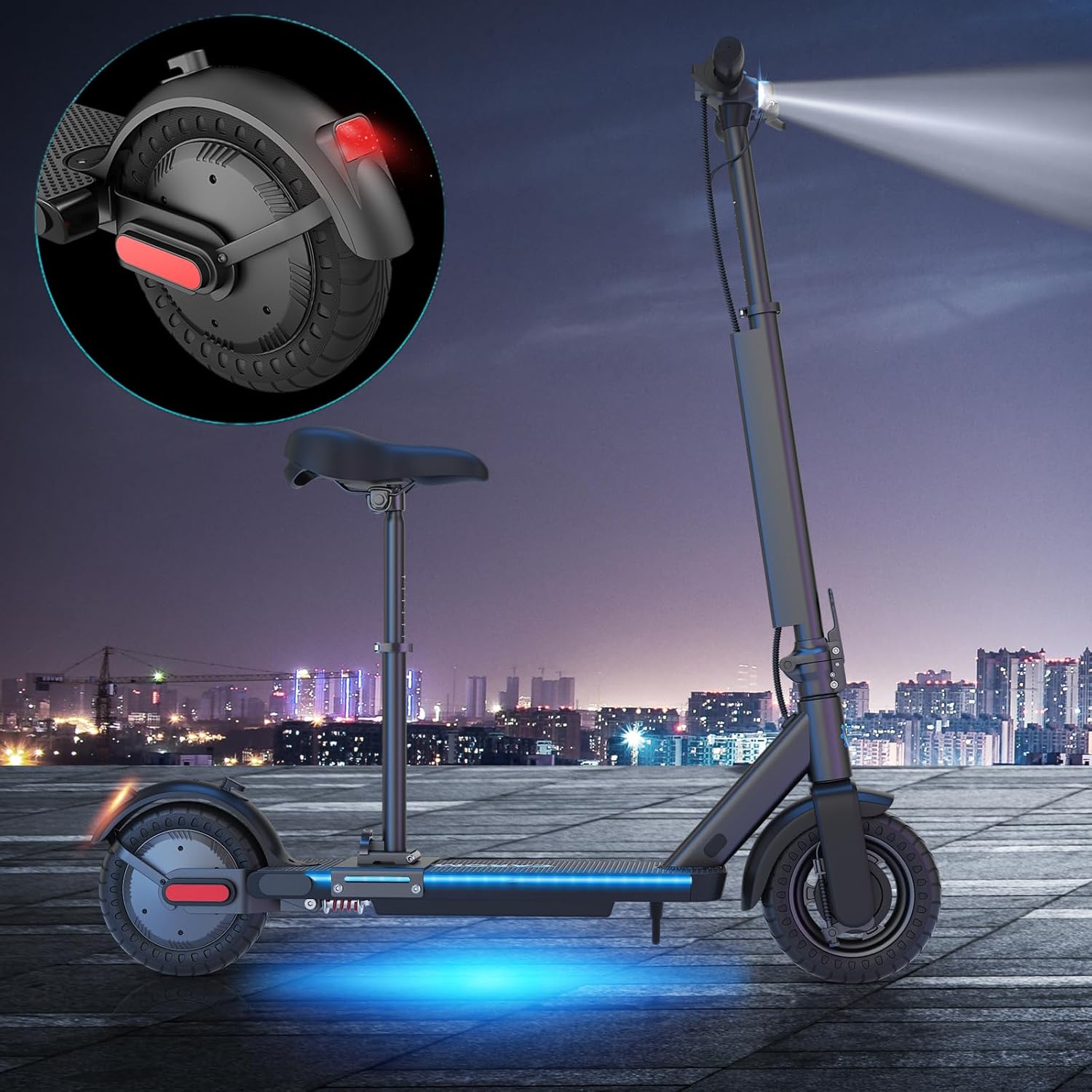 Caroma Patinete eléctrico, rango de 20 a 25 millas y velocidad de 20 MPH, neumáticos sólidos de 10 pulgadas, scooter eléctrico de control de crucero