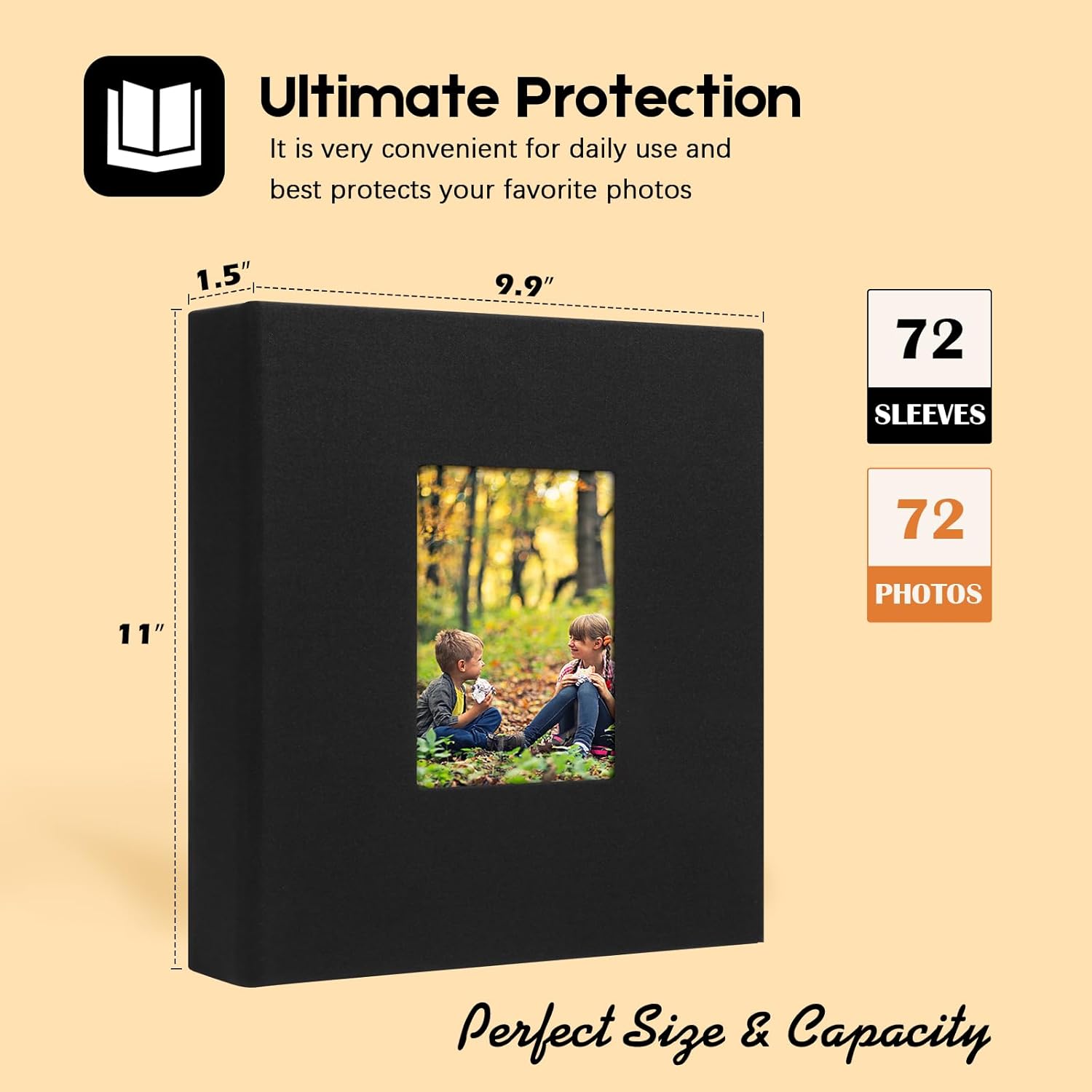 Álbum de fotos de 2 piezas de 8 x 10 pulgadas con capacidad para 72 fotos, cubierta de lino de 8 x 10 pulgadas con ventana frontal, 72 bolsillos
