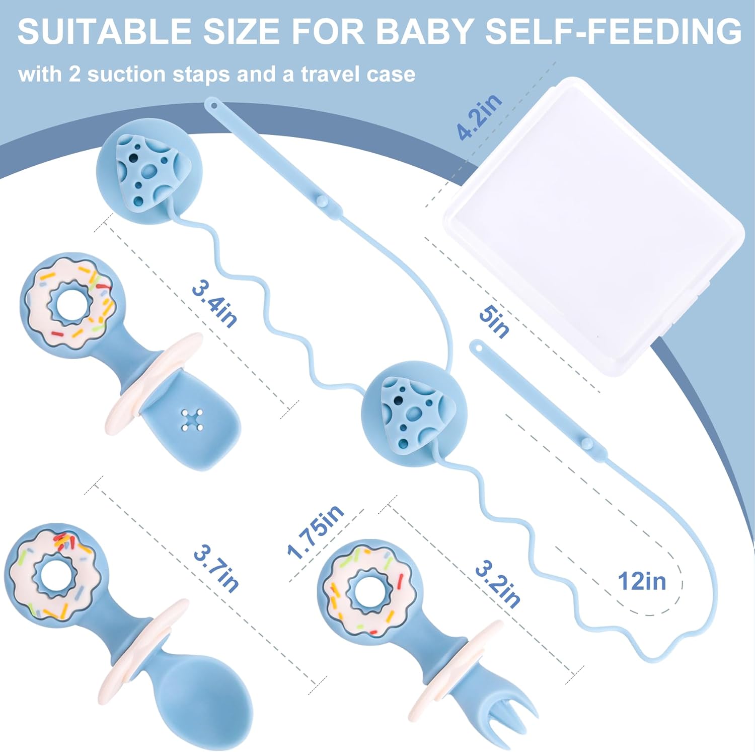 Paquete de 3 utensilios para bebé, cucharas de destete LED para bebés, cuchara y tenedor de silicona con succión, utensilios de autoalimentación
