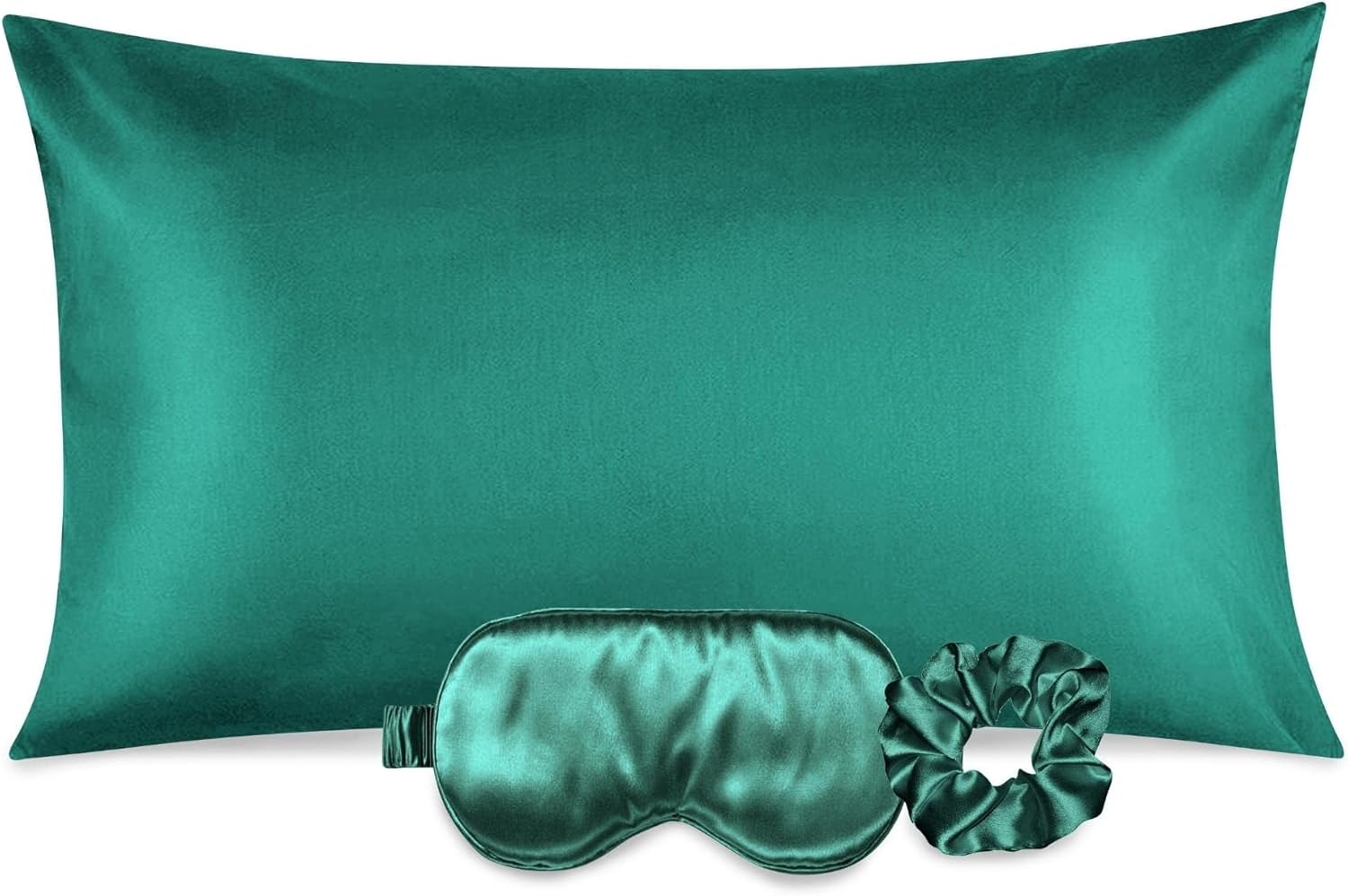 Ciana Lujosa funda de almohada de satén para cabello y piel, juego de 2 fundas de almohada de satén, 1 máscara de ojos, 1 coletero, juego de sueño