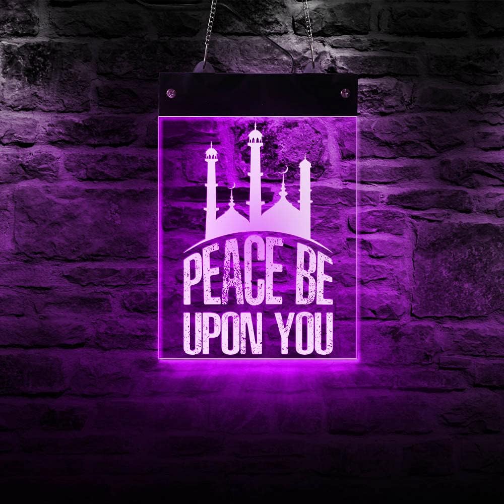 The Geeky Days Peace Be Upon You – Letrero de pared con citas islámicas LED neón multicolor que cambia de color, luz fresca, arte de pared islámica,