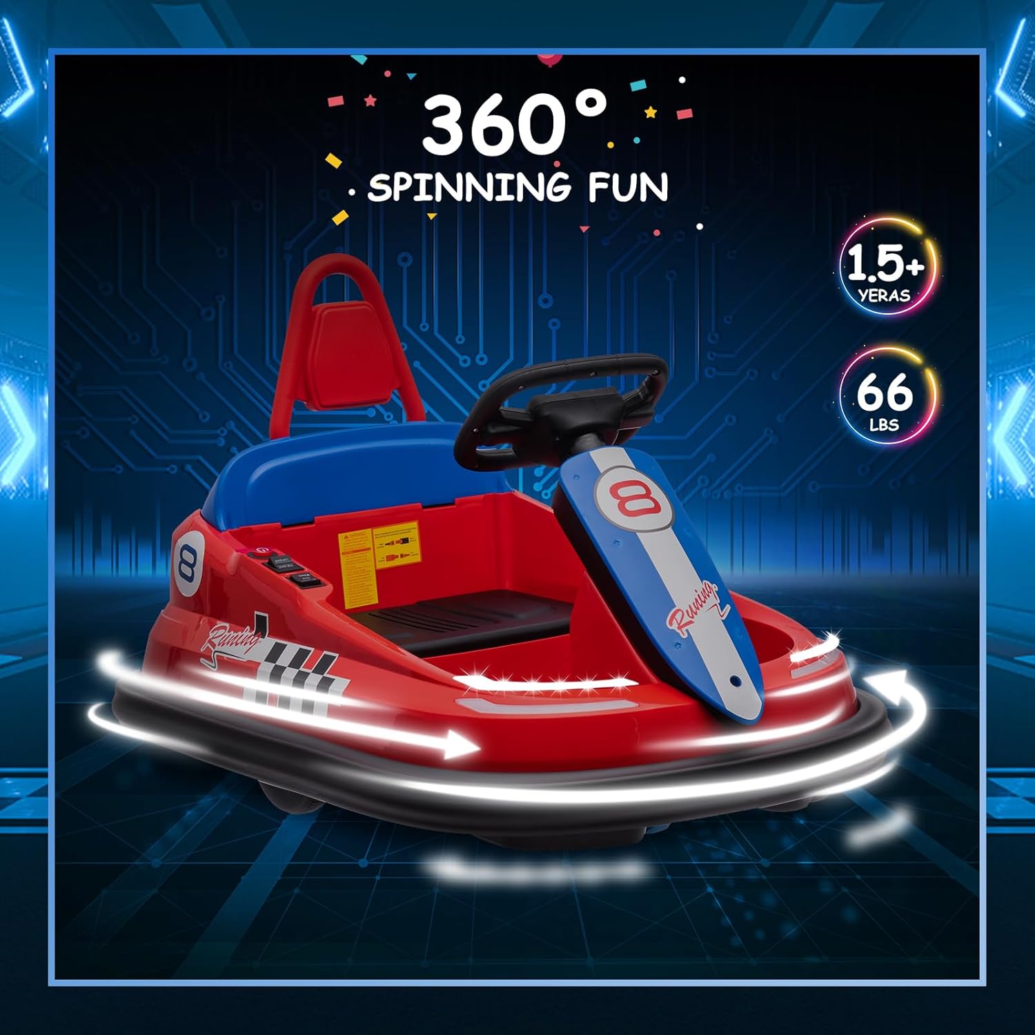 GAOMON – Coche de parachoques para niños pequeños, juguete eléctrico de 6 V para niños de 1.5 a 6 años, con volante, giro de 360 grados, 2