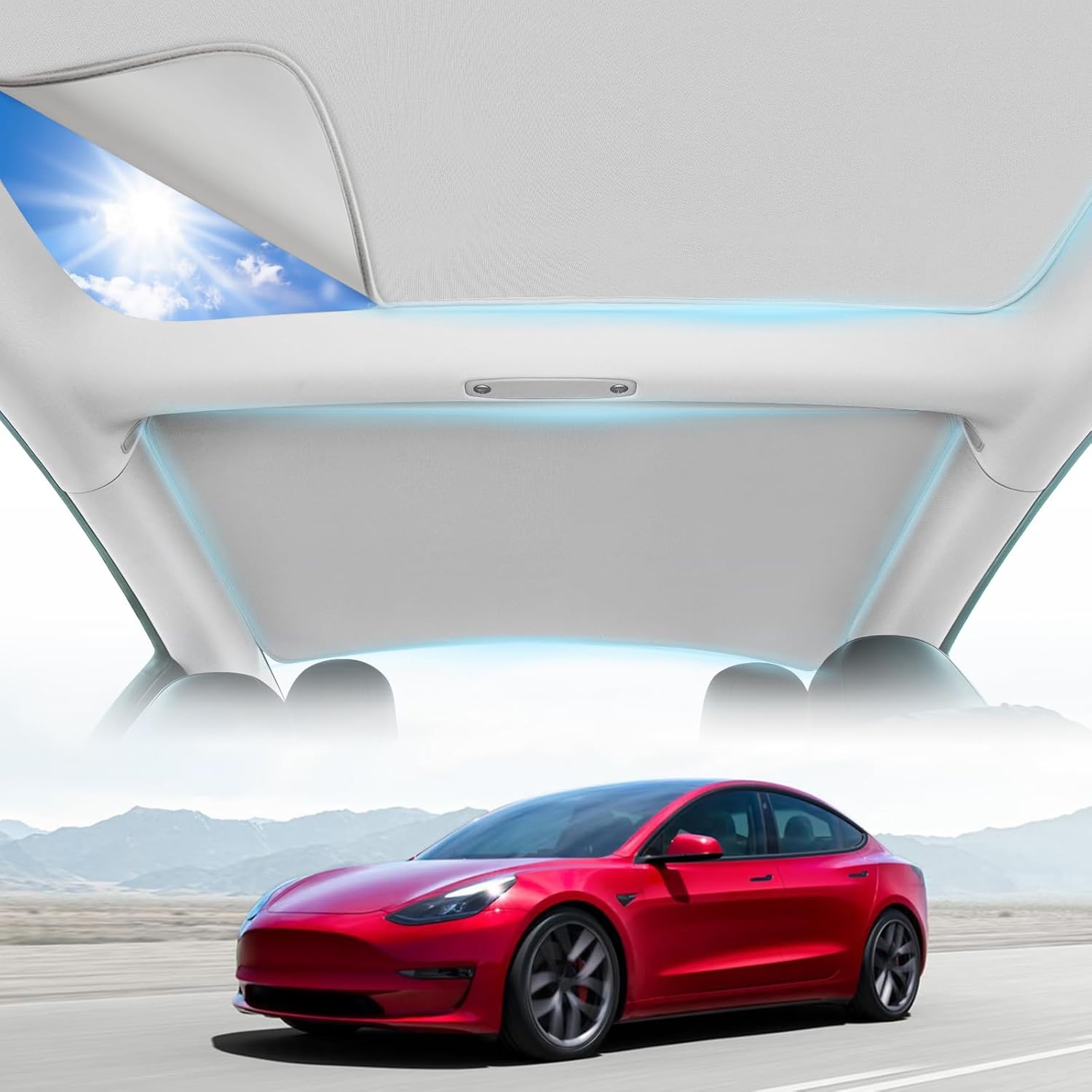 New Static Cling Tesla Model 3 Roof Sunshade, Tesla Electrostatic Adhesion Sunshade for Model 3, Tesla Glass roof Sunshade,Heat Insulation No Buckle