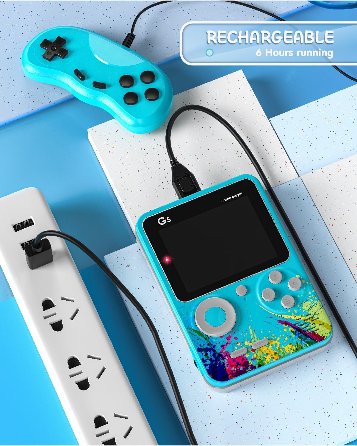 Consola de juegos portátil G5 consola de videojuegos retro con cientos de videojuegos clásicos precargados, compatible con 2 jugadores y conexión de