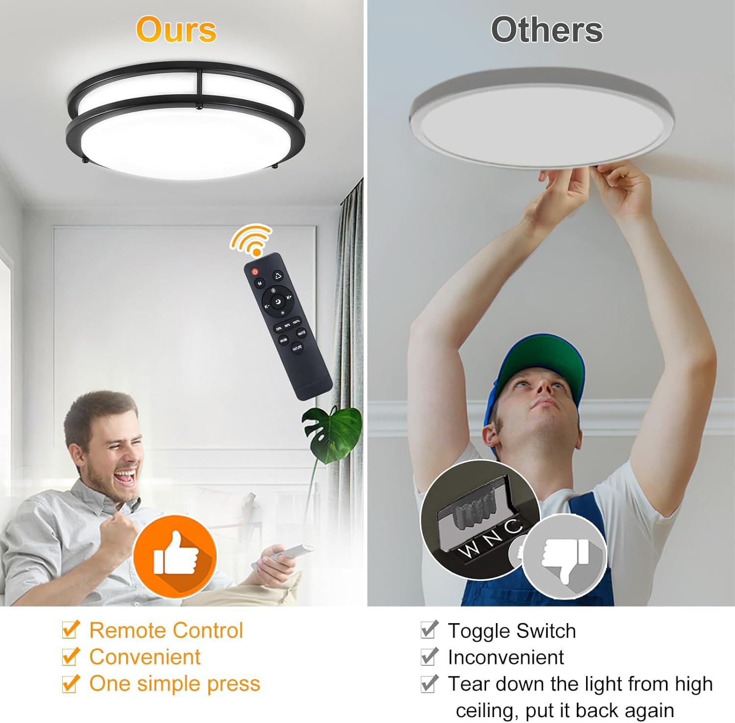 DLLT – Lámpara de techo LED moderna de 30 W con control remoto, regulable de 13 pulgadas, lámpara de techo redonda negra para dormitorio, cocina,