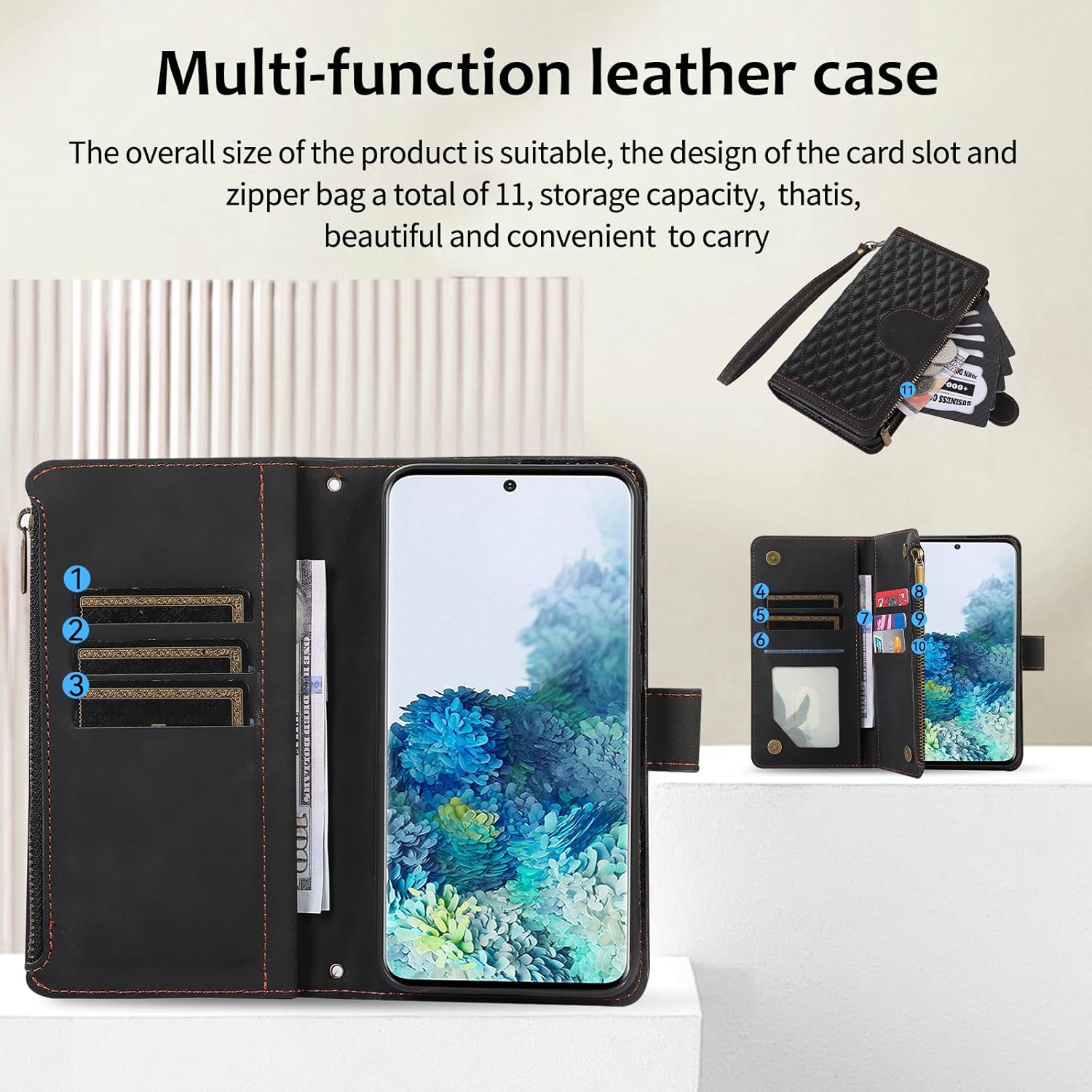 Asuwish Funda de teléfono para Samsung Galaxy S20 FE 5G 6.5 pulgadas con protector de pantalla de vidrio templado y tarjetero con cremallera