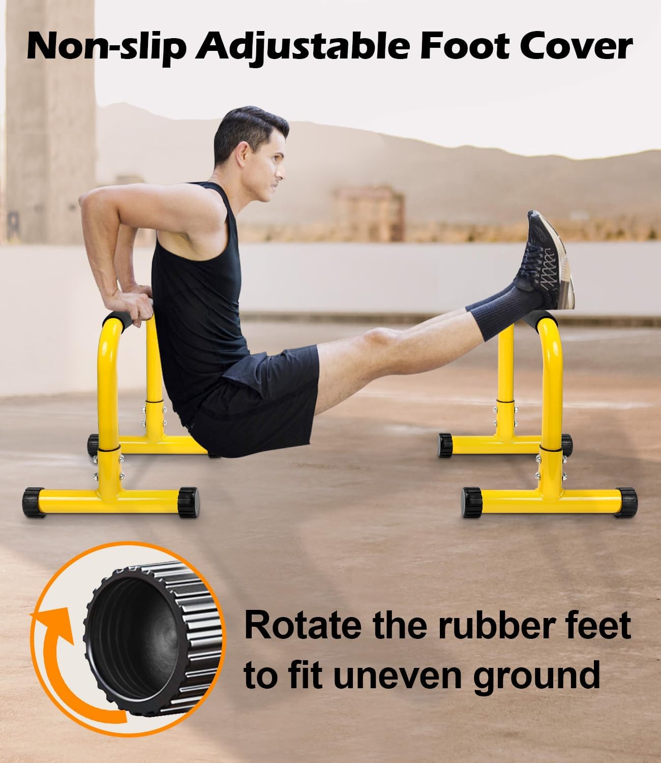 Push Up Bar, 14” High Steel Parallettes & Dip Bar with Full Coverage Foam Handle, Heavy-Duty Calisthenics Parallel Bars for L-Sit, Dips, Home Gym