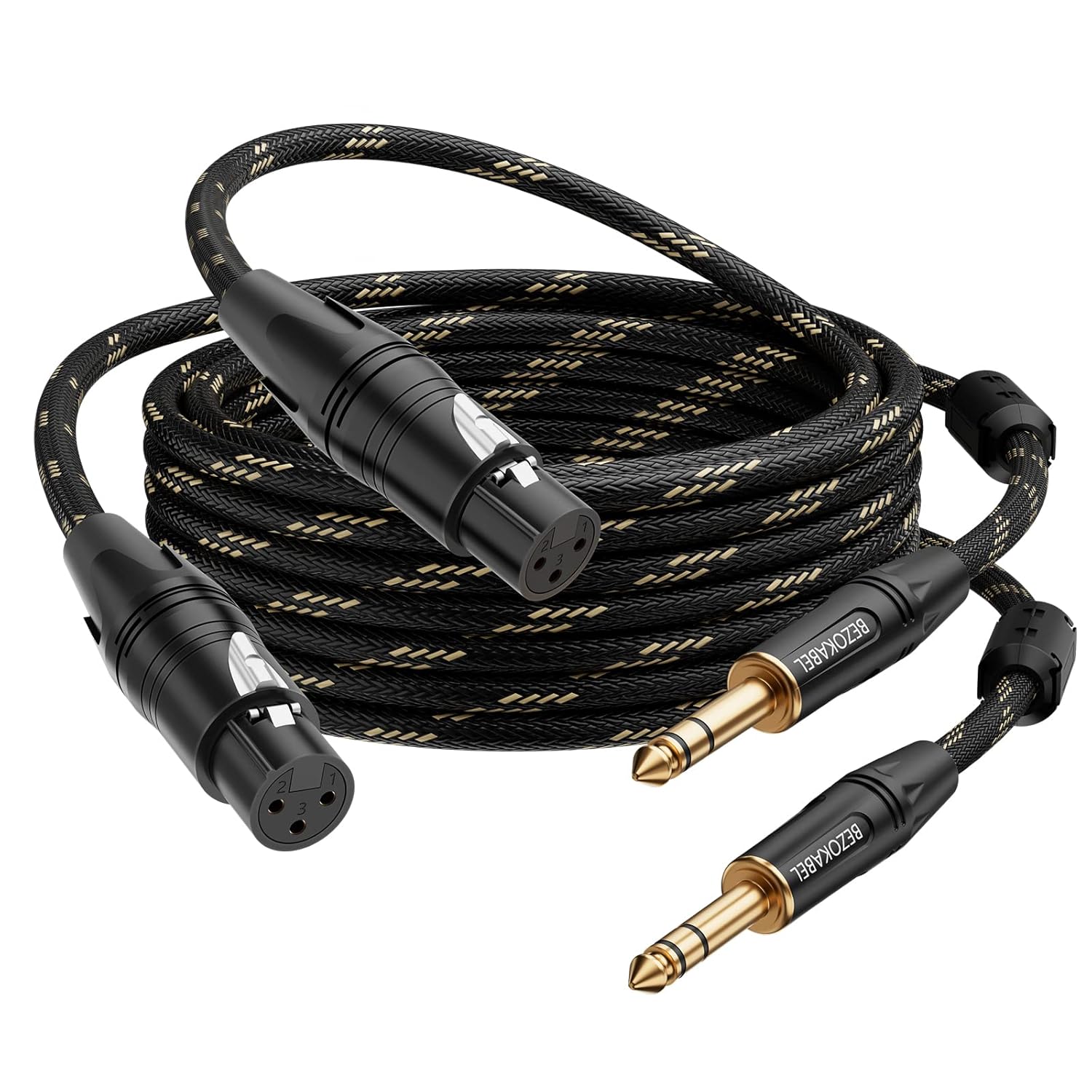 Cable XLR a 14 de 15 pies, paquete de 2 unidades, cable TRS XLR de 14 de pulgada a XLR TRS, BEZOKABLE Adaptador XLR equilibrado hembra a 14, cable