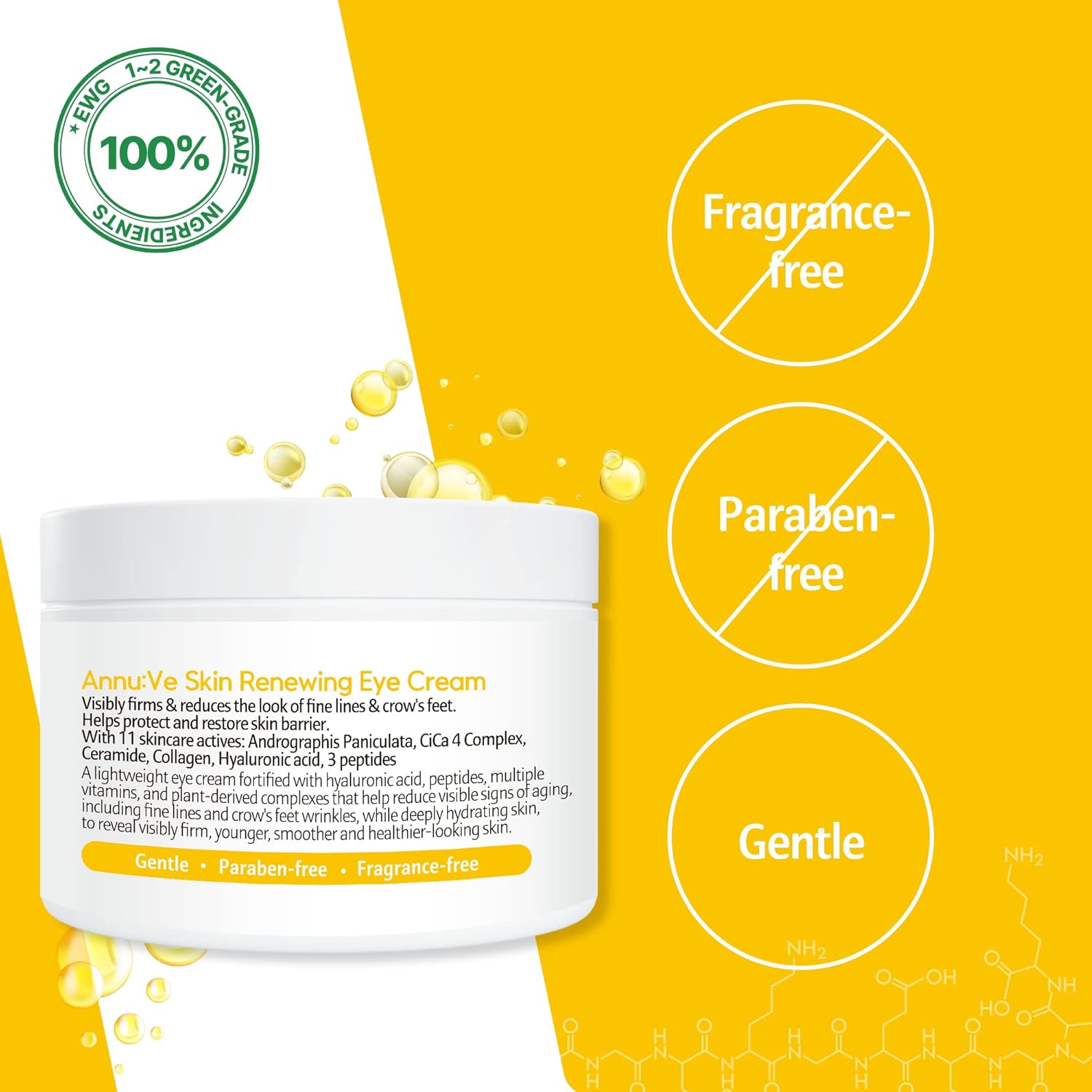 AnnuVe Skin Renewing Eye Cream  Crema reparadora de ojos  Crema debajo de los ojos para ojeras e hinchazón  Adecuado para pieles delicadas debajo de