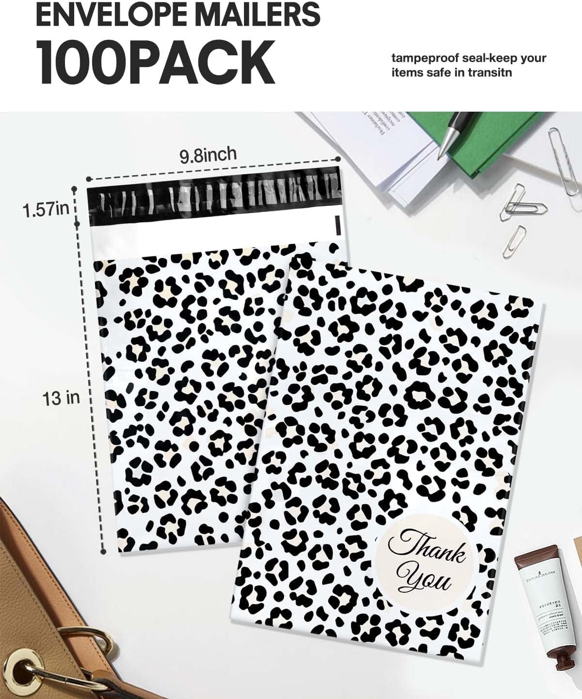Thank You – Sobres de polietileno con estampado de leopardo con autosellado, bolsas de correo medianas para pequeñas empresas, sobres de envío para