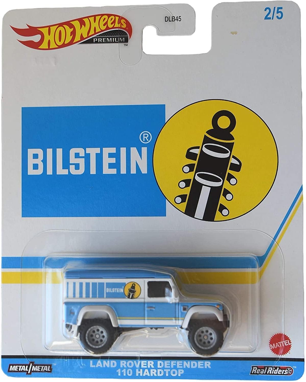 Hot Wheels Defender 110 Hardtop, Bilstein 25 (escala 164 Premium) AzulBlanco