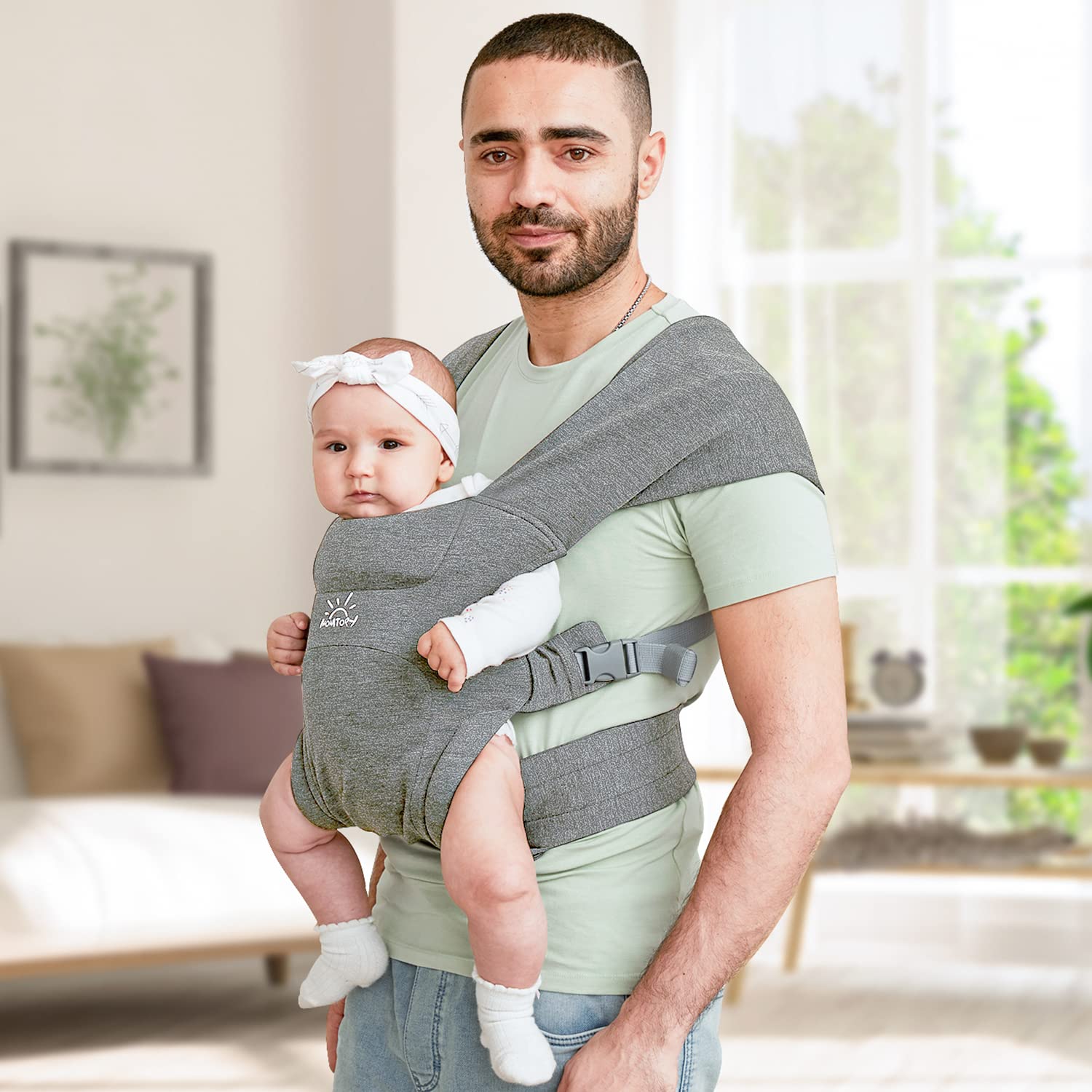 MOMTORY Portabebés mejorado para recién nacidos, acogedor portabebés (7-25 libras), con gancho y bucle para ajustarse fácilmente, tela suave, gris