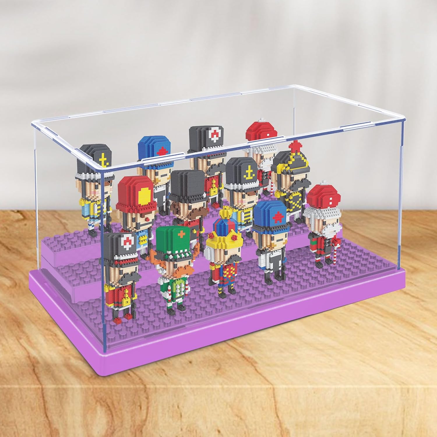 KKU Vitrina para bloques de figuras de acción de minifiguras, caja de exhibición de minifiguras acrílicas, caja de almacenamiento con 3 pasos
