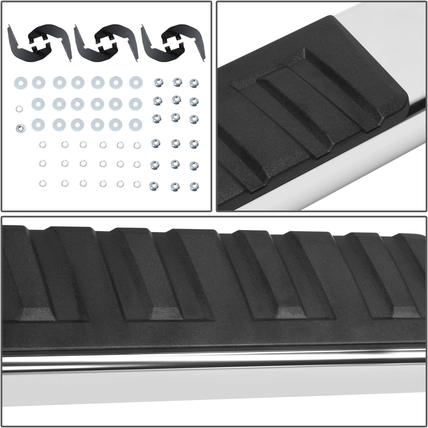DNA MOTORING STEPB-A-0025 – Estribos laterales anchos de 6.75 pulgadas, de acero inoxidable, compatibles con Ram 1500 Crew Cab 4Dr, cromonegro,