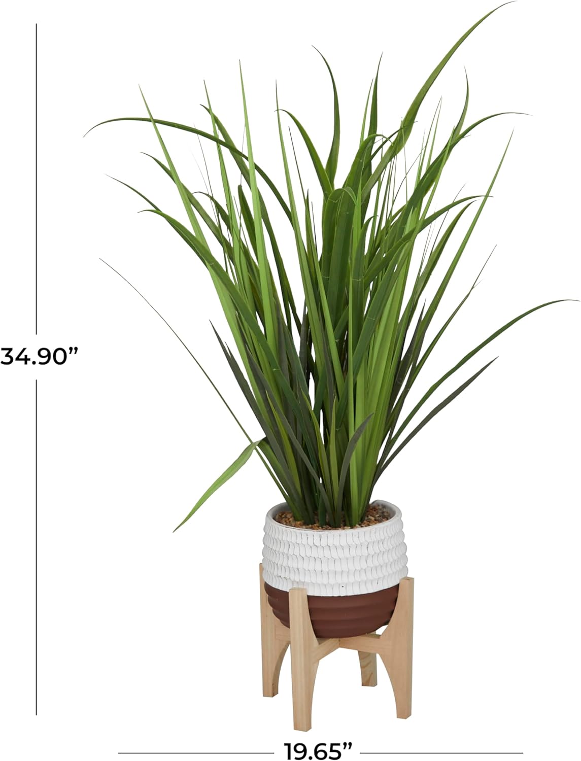 The Novogratz Planta artificial alta de follaje sintético con hojas realistas y maceta de porcelana en soporte de madera, 20 x 8 x 35 pulgadas, verde