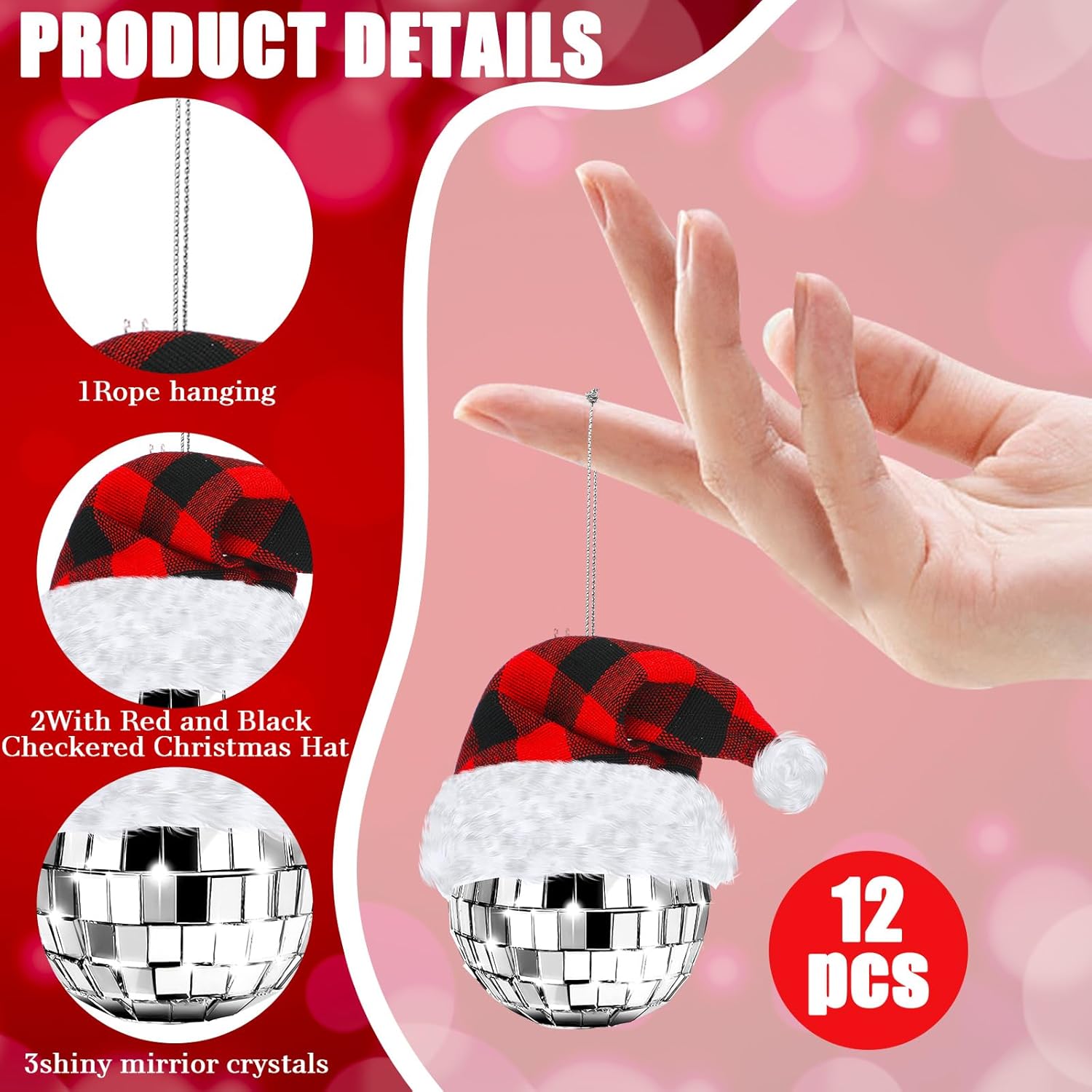 12 piezas de mini bola de discoteca adornos de Navidad, bola de espejo de discoteca, bola pequeña de disco brillante, espejo reflectante, bolas de