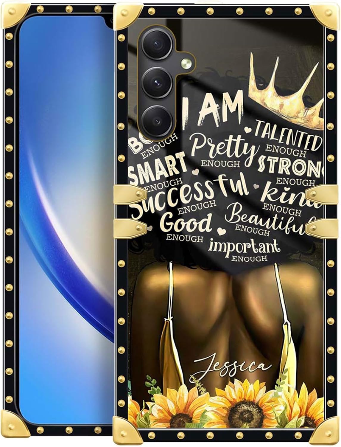 CARLOCA Funda para Samsung Galaxy A54 5G, diseño de girasol negro con espalda sexy, mejora tu estilo con la funda dorada de lujo a prueba de golpes