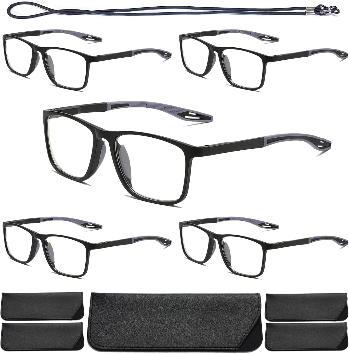 Hubeye 5 pares TR90 de gafas de lectura deportivas para hombres y mujeres ultraligeros flexibles anti-luz azul lectores +3.5