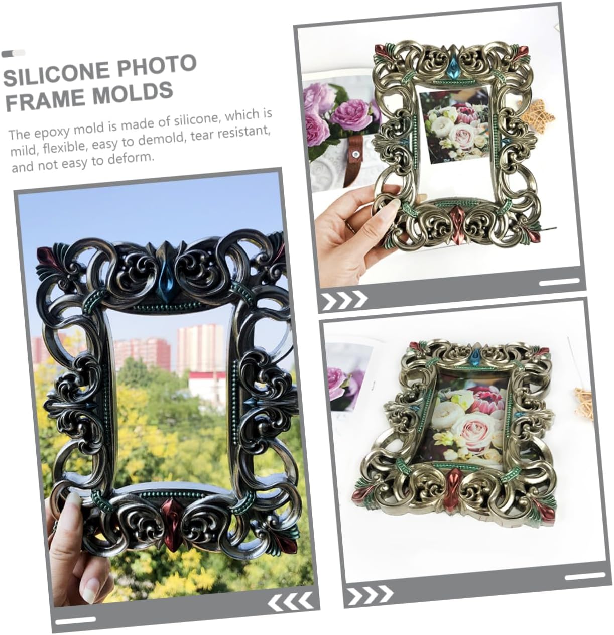 Molde para marco de fotos, moldes de resina epoxi para decoración de resina epoxi, marcos de fotos de silicona, suministros para hacer marcos,