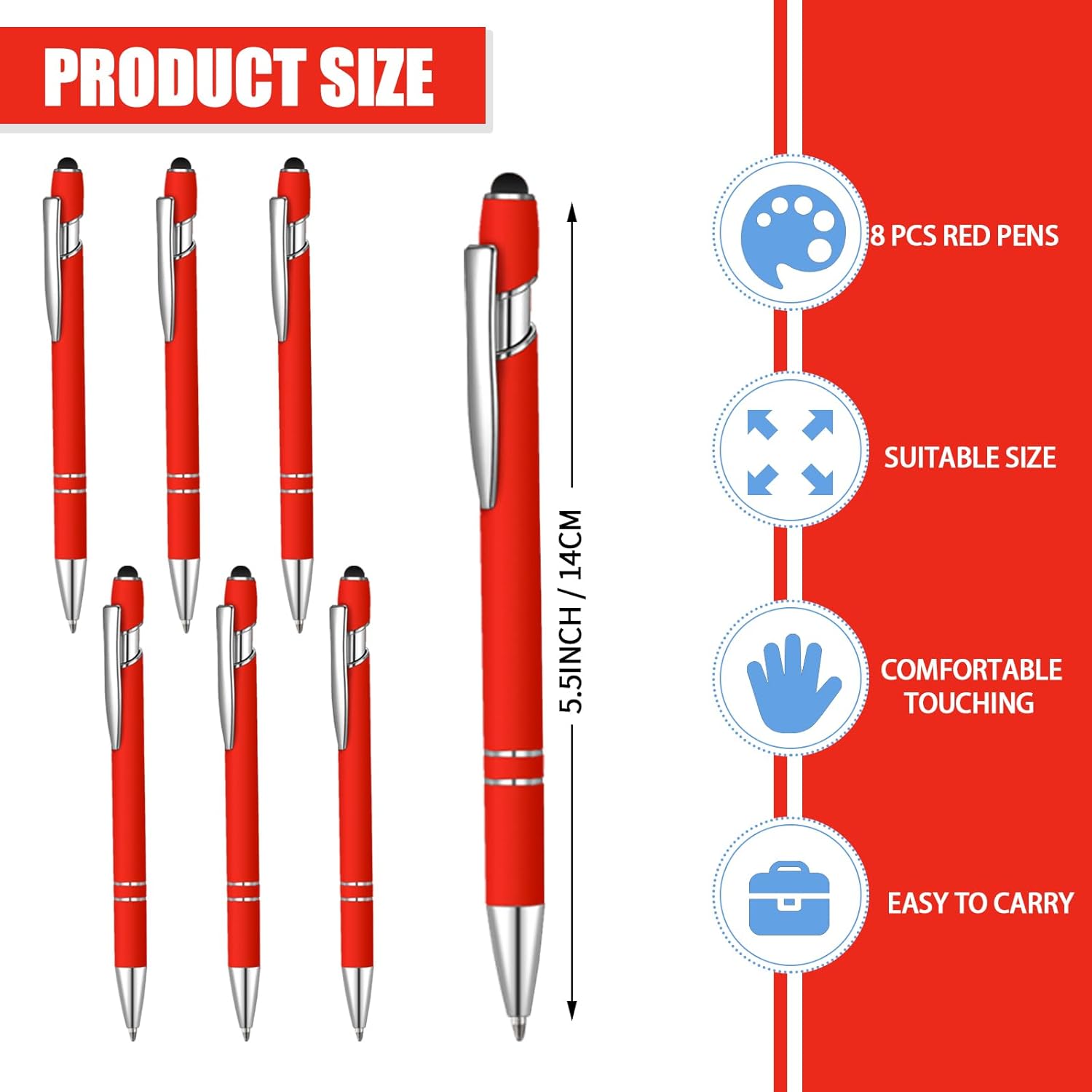 8 bolígrafos de tinta azul con punta de lápiz digital 2 en 1, bolígrafos de metal, para pantallas táctiles, colegio, oficina, compañeros de trabajo