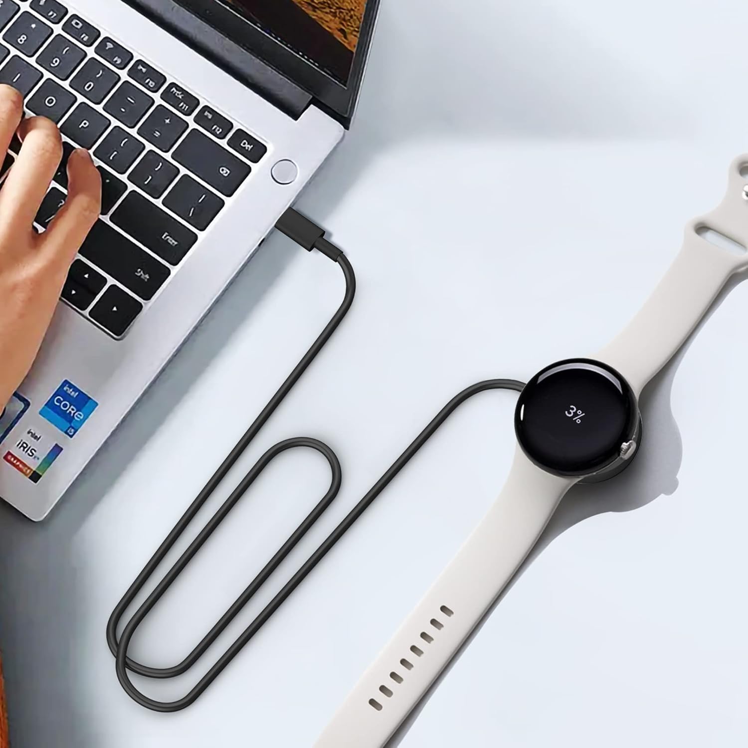 Compatible con el cable cargador de Google Pixel Watch (negro)