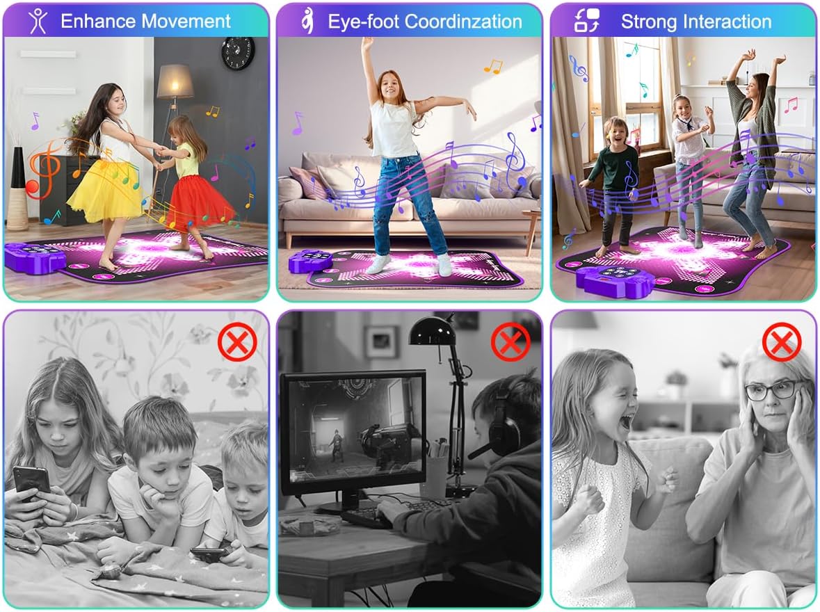 beefunni Juguetes de tapete de baile iluminado para niños de 3 a 12 años, almohadilla de baile electrónica mejorada 2023 con música y Bluetooth,