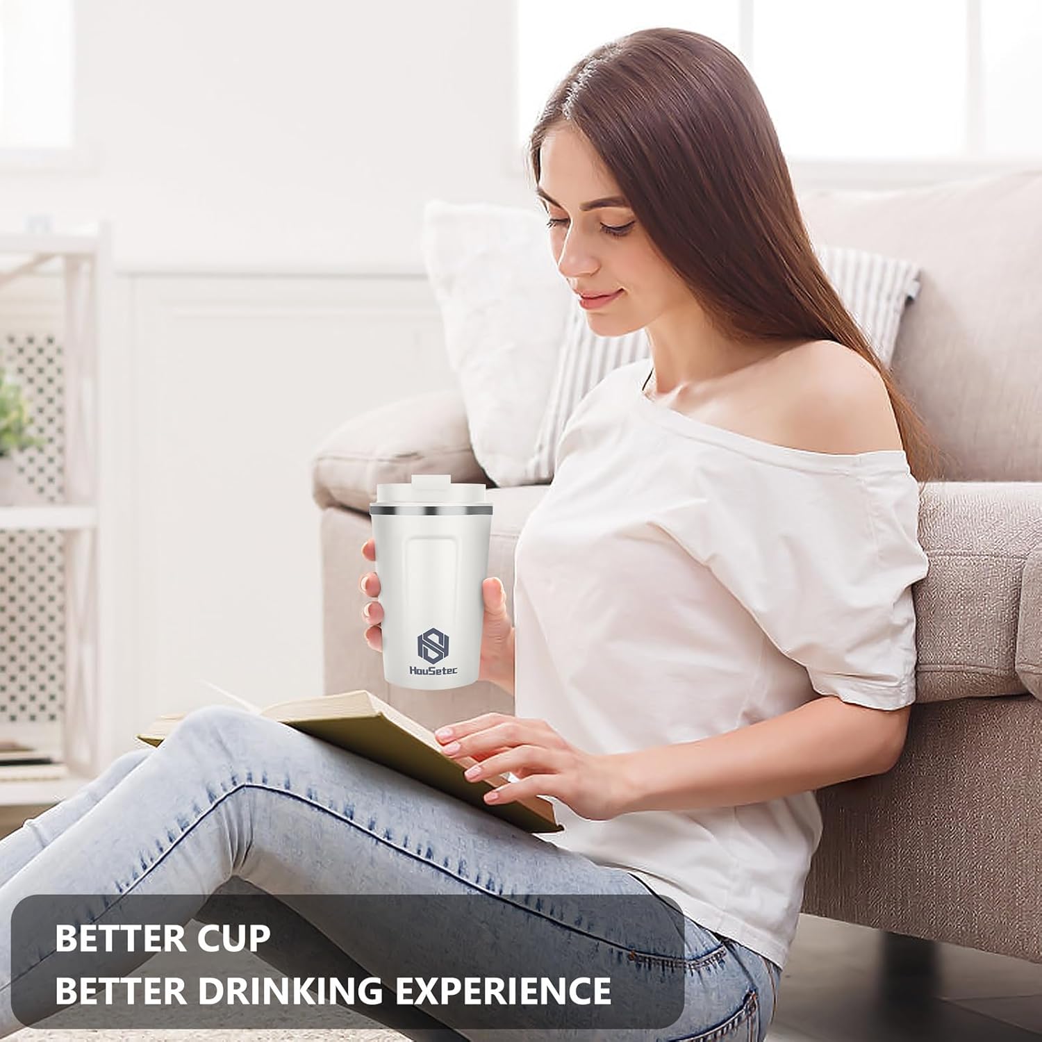 Elayce Taza de café, vasos de café con popotes y cepillos para pajillas, taza de café de viaje con tapas a prueba de fugas para mantener el agua