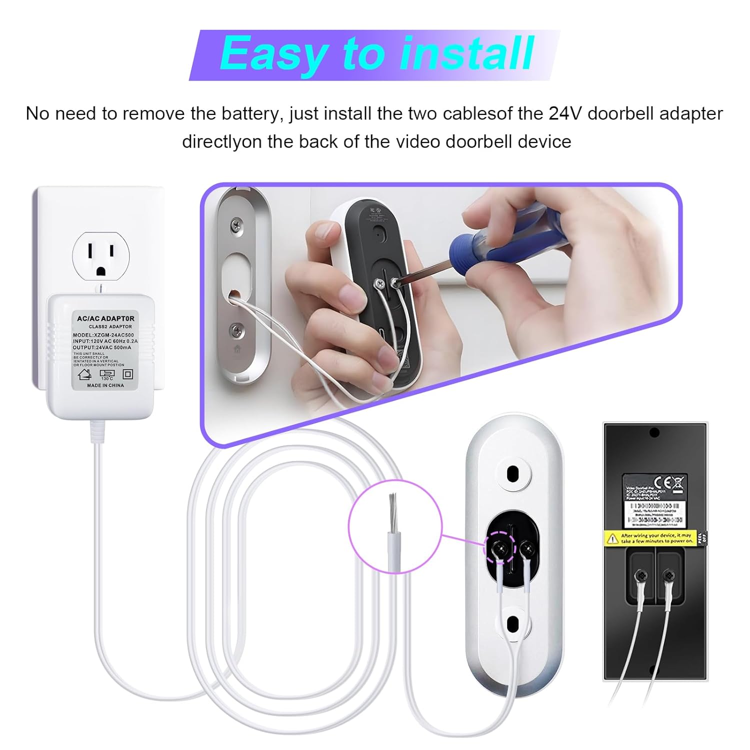 UAUSE Adaptador transformador de timbre de 24 V, termostato adaptador de cable C, fuente de alimentación de 26 pies (315 pulgadas) de largo,